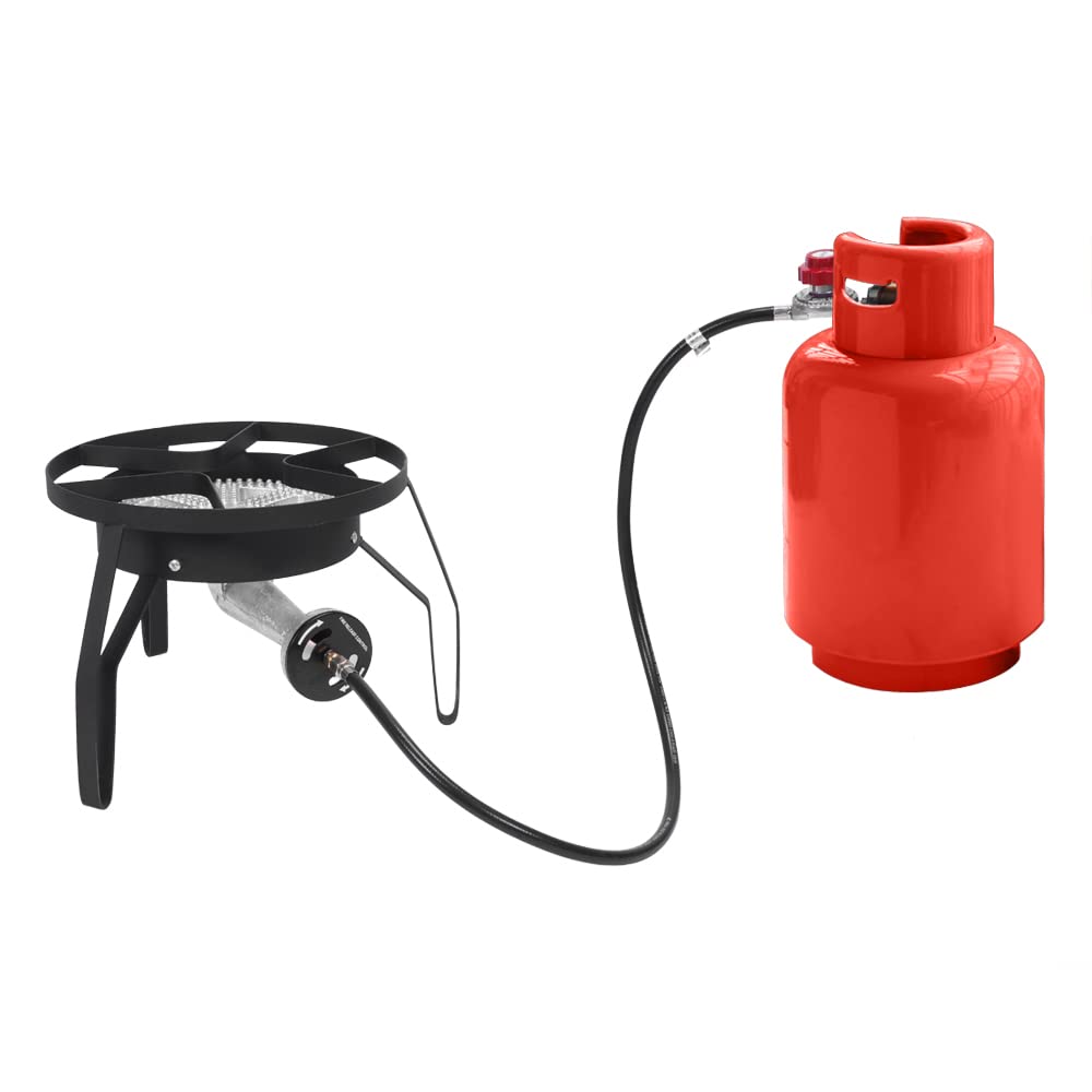 High-Powered 200,000 BTU Propane Burner for Outdoor Cooking - Heavy Duty Single Burner Stove with Adjustable 0-20 PSI Regulator & 4ft Hose - Perfect for Turkey Frying, Home Brewing, Camping & Backyard BBQs