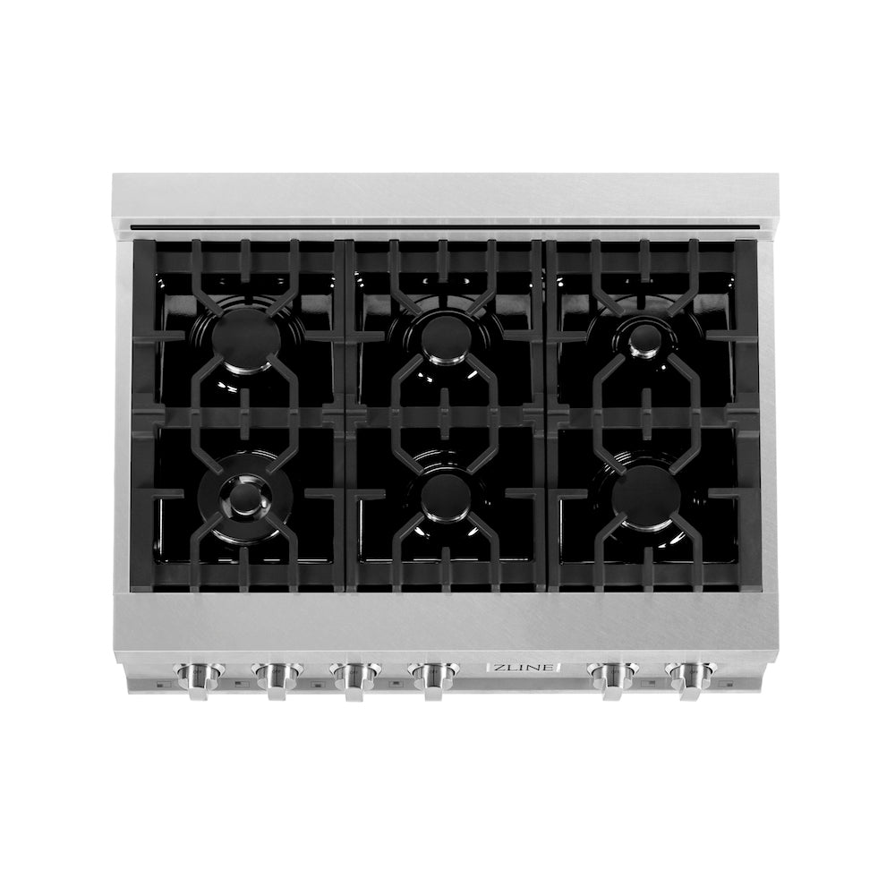 ZLINE 36 Inch 6-Burner Gas Rangetop with Porcelain Cooktop in Satin Stainless Steel - Professional Grade Stove for Home Kitchen, Restaurant & Outdoor Cooking (Model RTS 36)