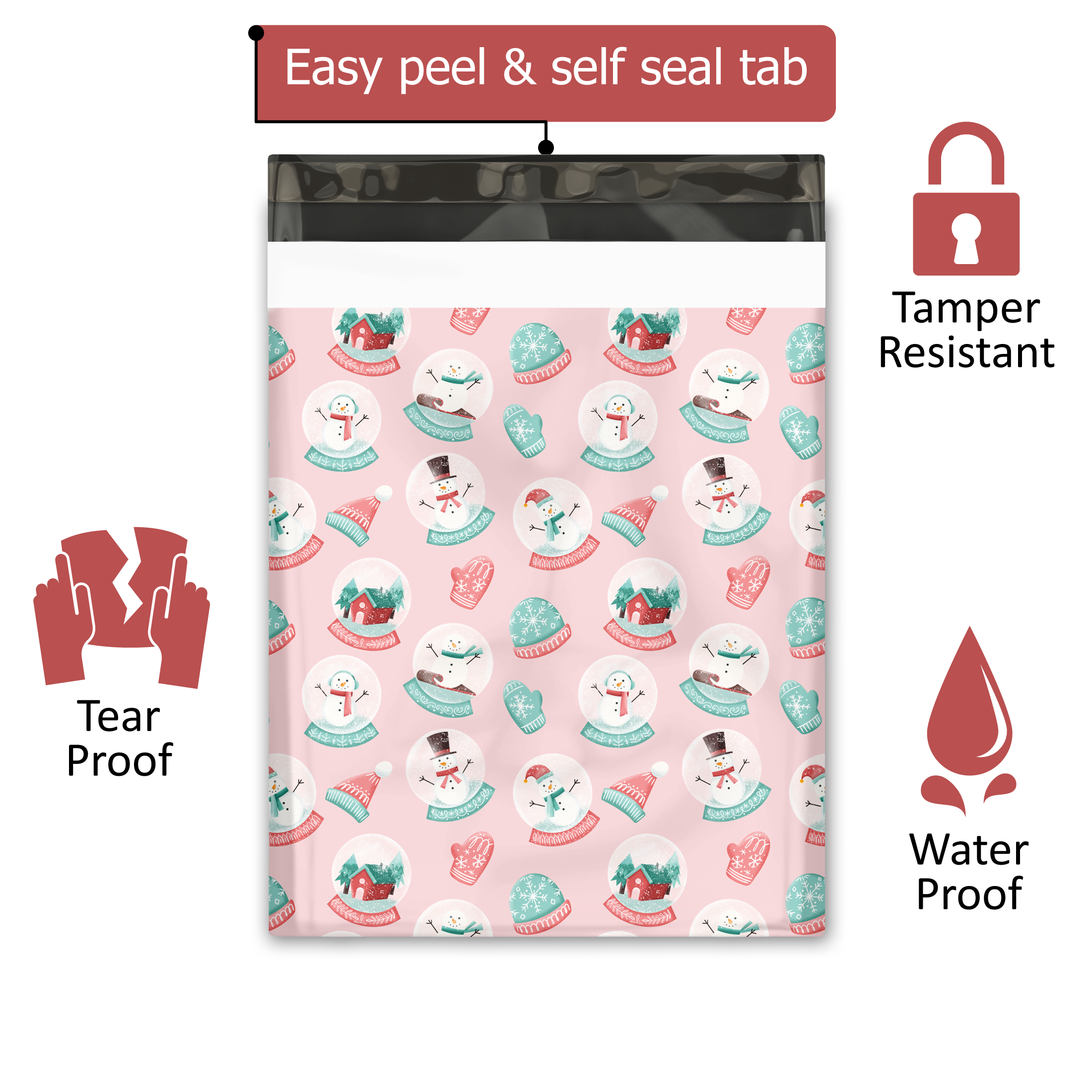 12x15 Premium Printed Snow Globe Poly Mailers - Waterproof Shipping Envelopes for Ecommerce, Gift Bags & Holiday Packaging (Set of 50) - Perfect for Christmas Decorations, Wedding Favors & Small Business Shipping