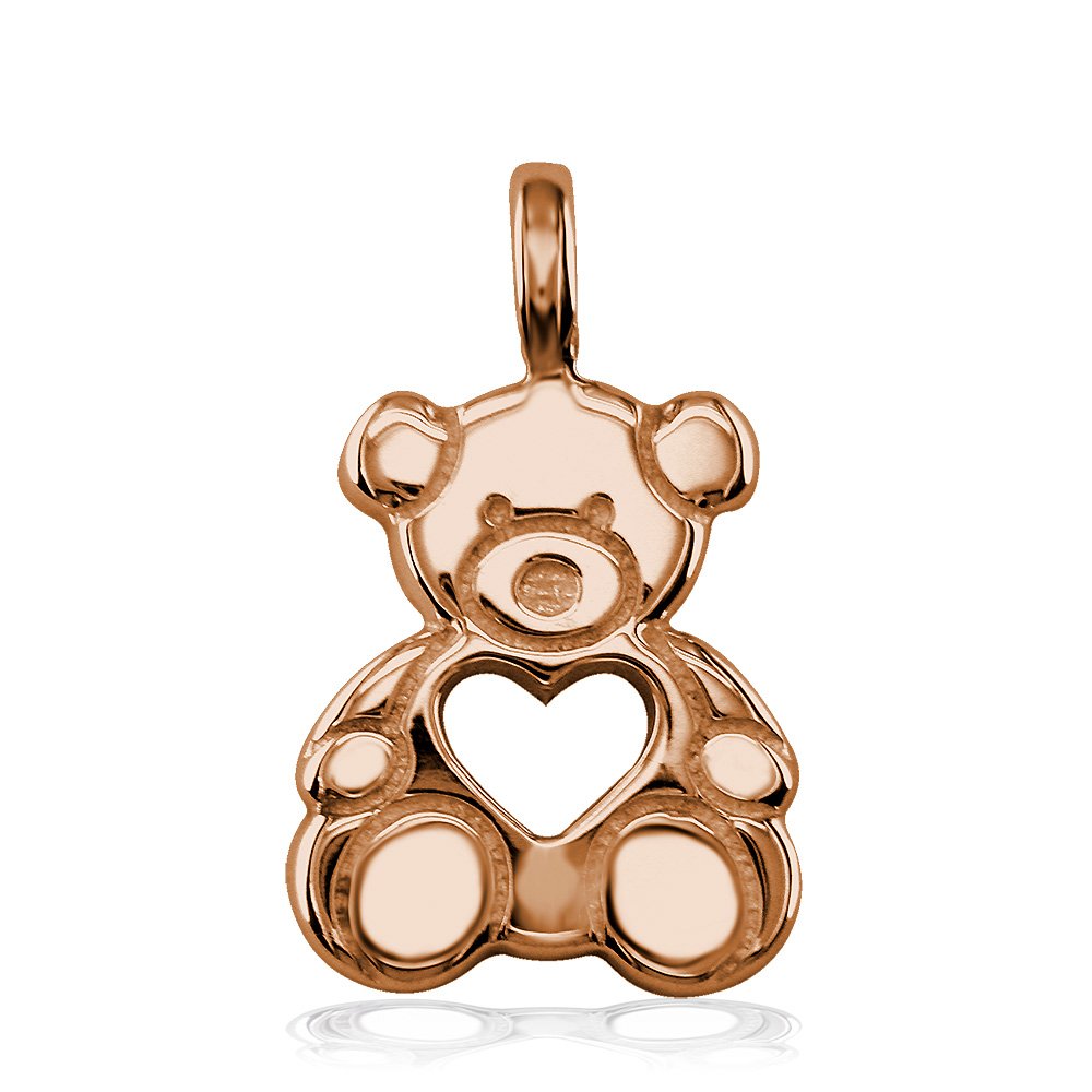 18K Pink & Rose Gold Large Thick Teddy Bear with Open Heart Charm - Perfect for Valentine's Gifts, Anniversary Presents & Romantic Decor