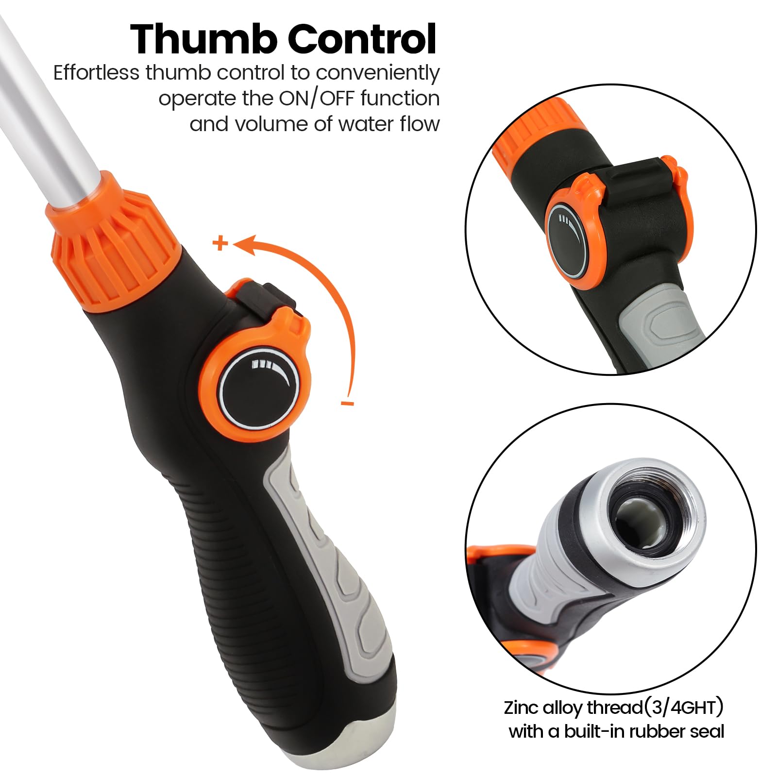 17.5 Inch Garden Hose Watering Wand with 8 Adjustable Spray Patterns & Thumb Flow Control - Pivoting Head Water Sprayer for Hanging Baskets, Shrubs, Flowers & Outdoor Plants | Perfect for Gardening, Lawn Care & Window Cleaning