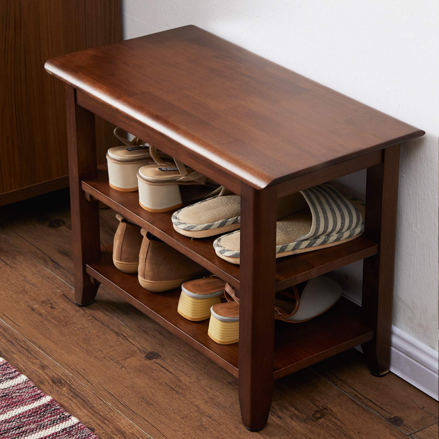 XKZG Rustic Solid Wood Storage Bench - 23.6