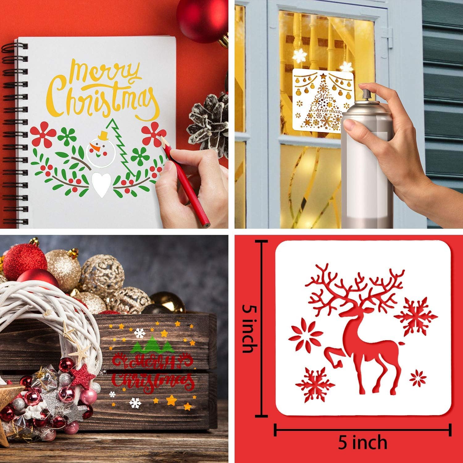 Christmas Stencils for Painting and Drawing - Holiday Craft Supplies Kit for Card Making, Scrapbooking, Window & Glass Decor - Perfect for DIY Christmas Gifts & Home Decoration