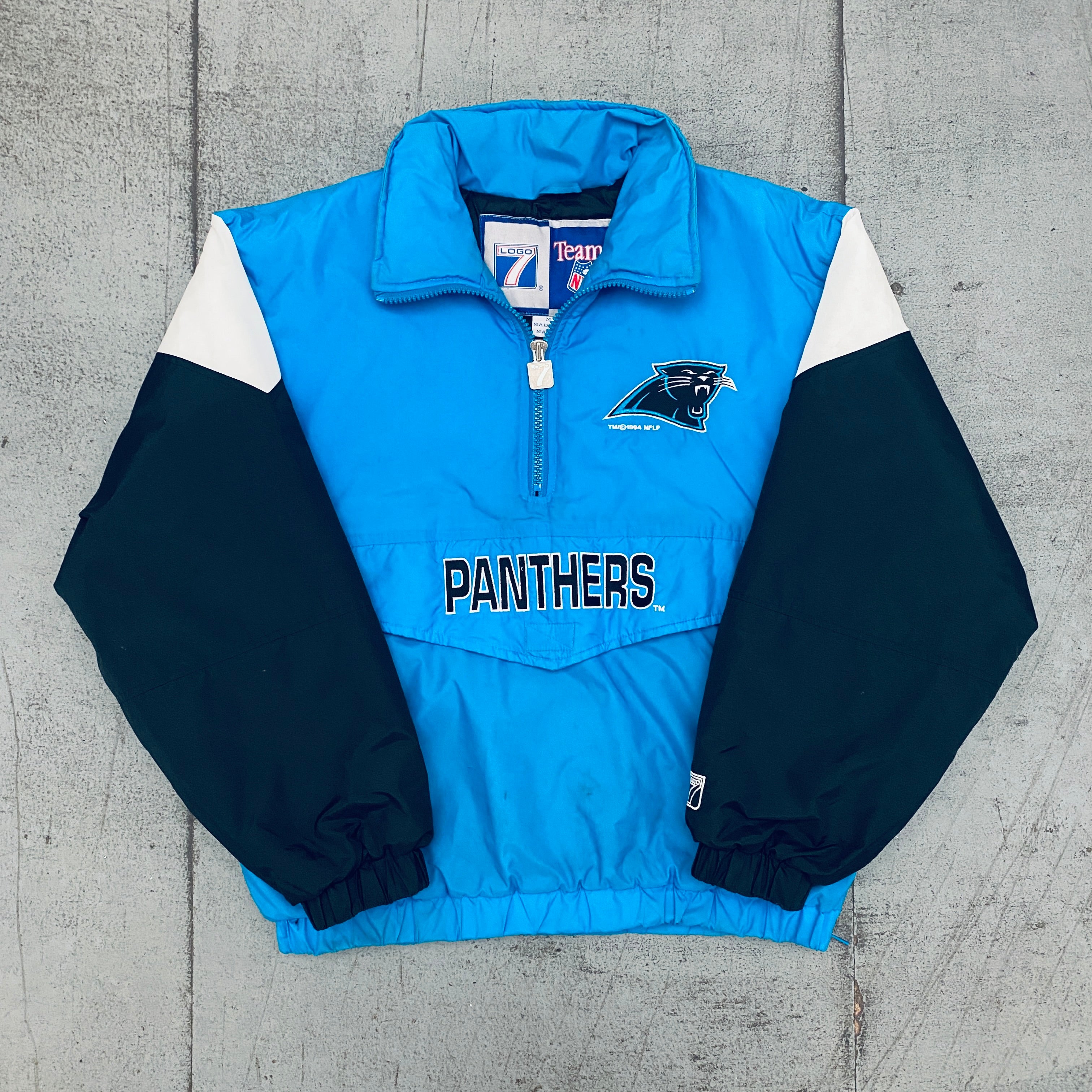 Carolina Panthers 1994 Logo 7 Team Announce 1/4 Zip Breakaway Jacket for Men - Vintage NFL Pullover for Football Games, Tailgating & Fan Apparel