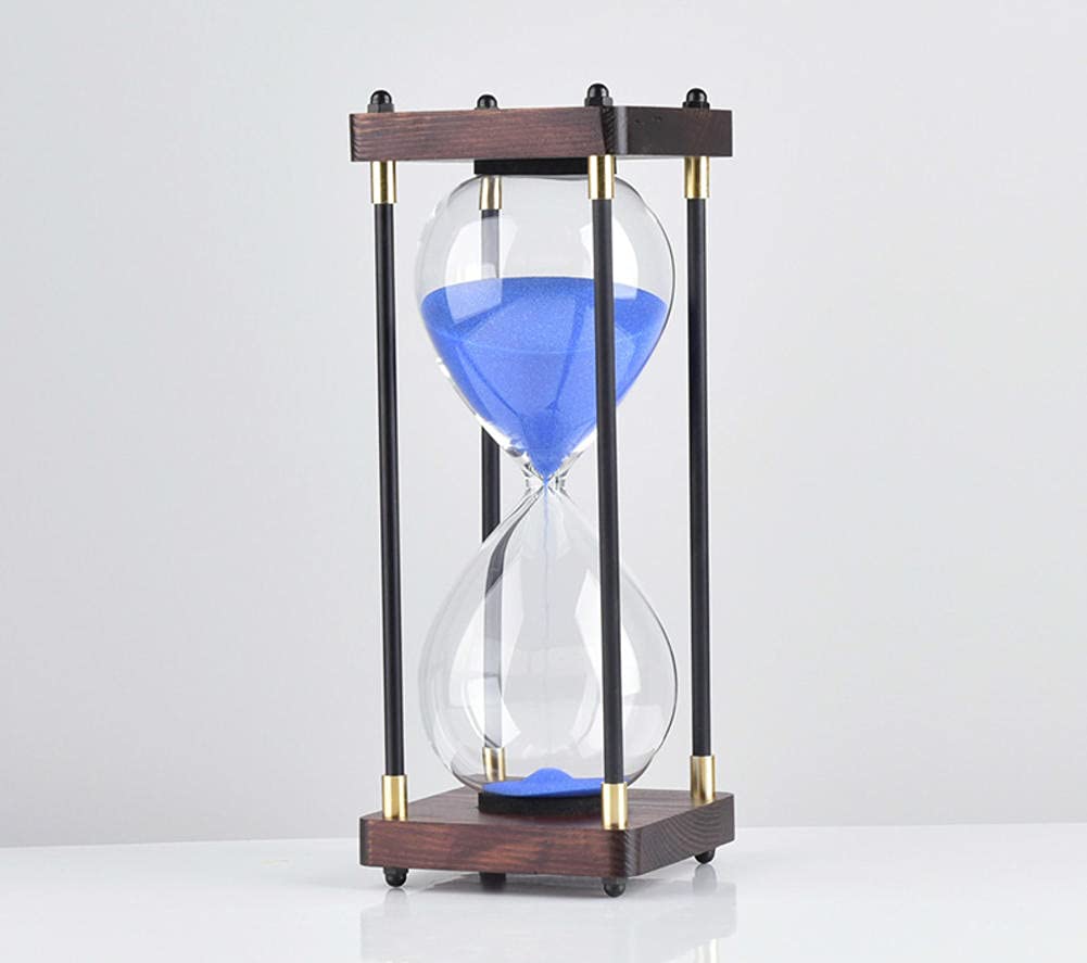 30/60 Minute Square Wood Base Glass Hourglass - Decorative Sand Timer for Kitchen, Office & Home Decor | Black Sand Clock for Time Management & Unique Gift Idea
