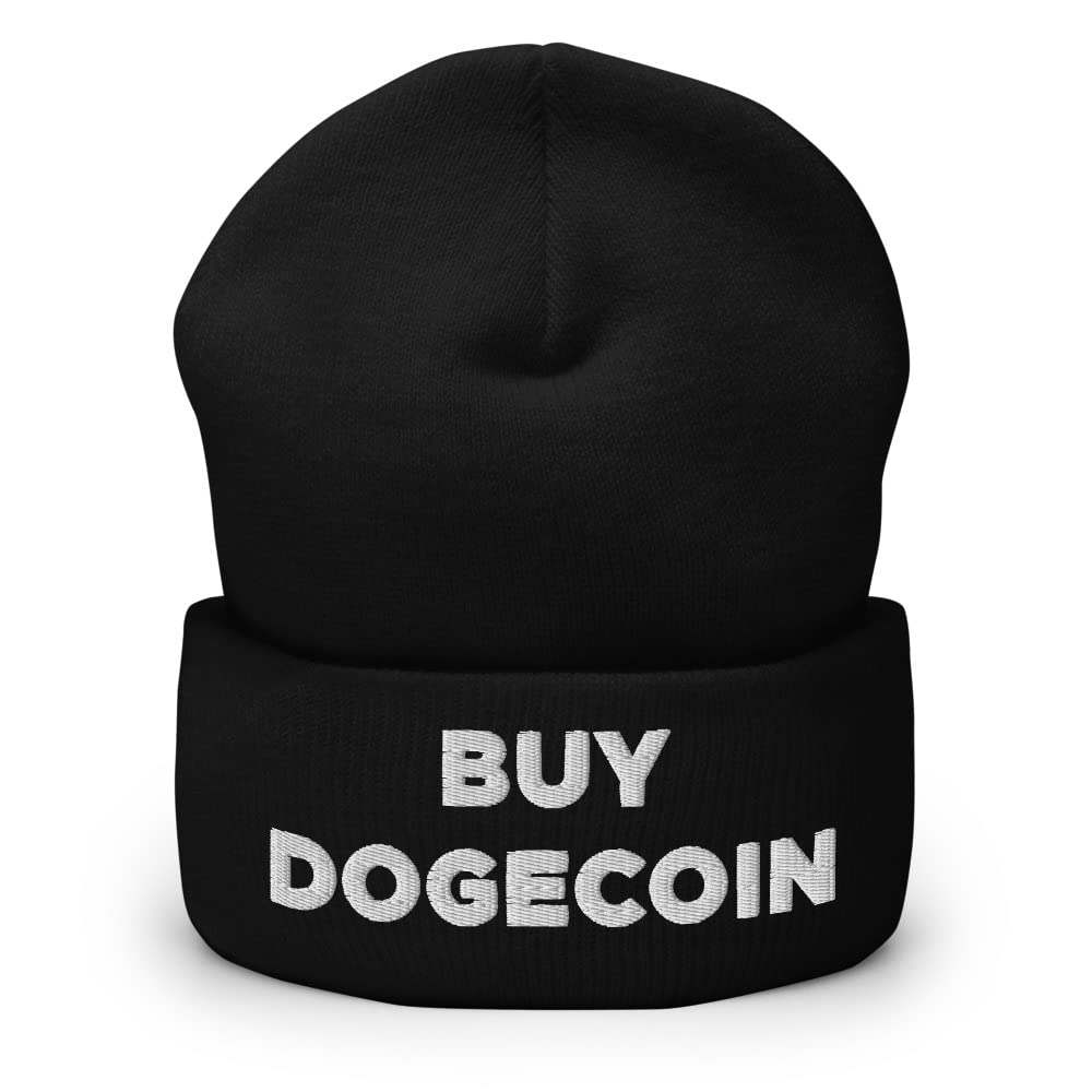 Hogue WS LLC Dogecoin Embroidered Cuffed Beanie - Doge Crypto Winter Hat for Men & Women - Perfect for Cold Weather, Crypto Enthusiasts & Dogecoin Fans