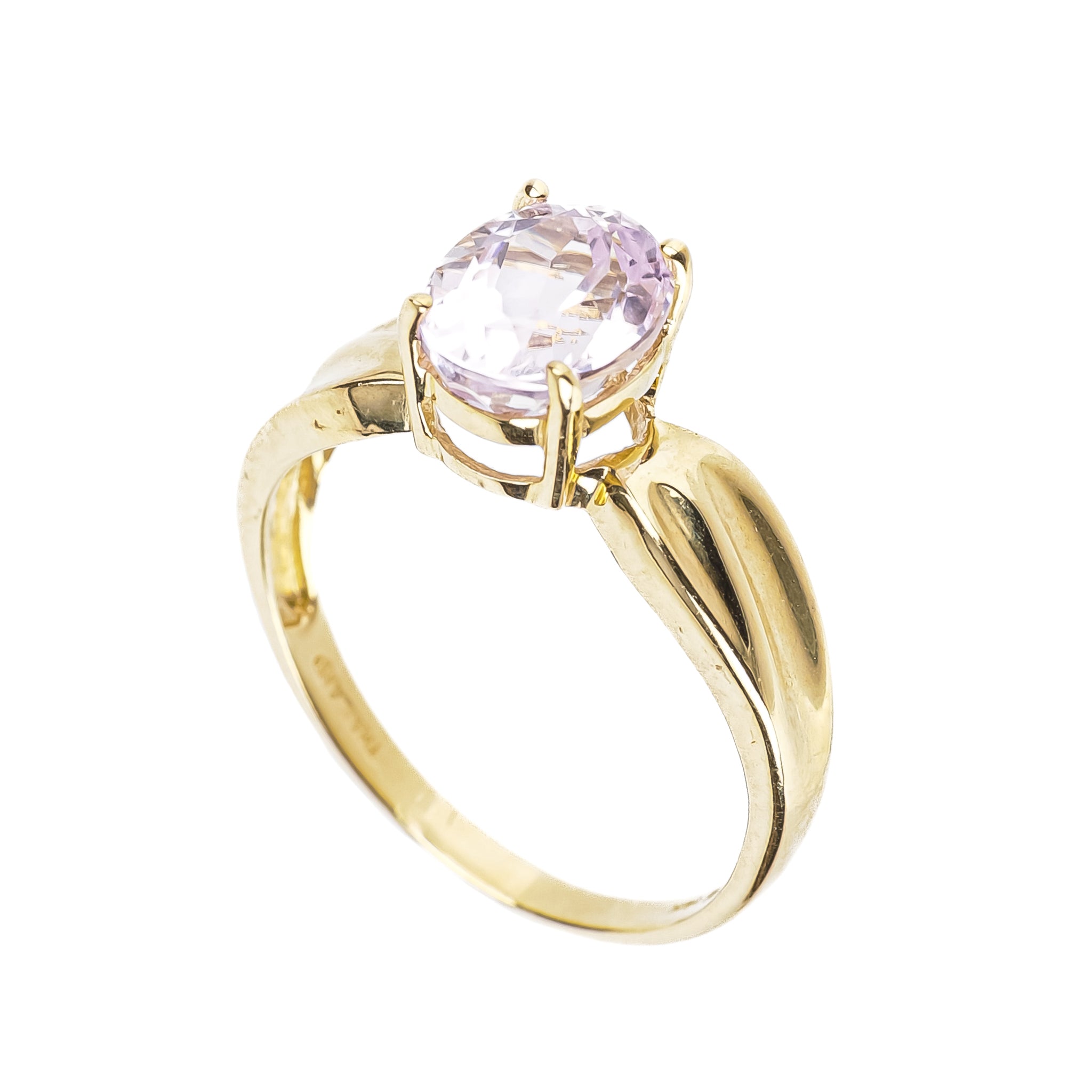 14K Yellow Gold Oval Faceted Spodumene Kunzite Ring for Women - Elegant Gemstone Jewelry Gift for Anniversary, Birthday & Special Occasions