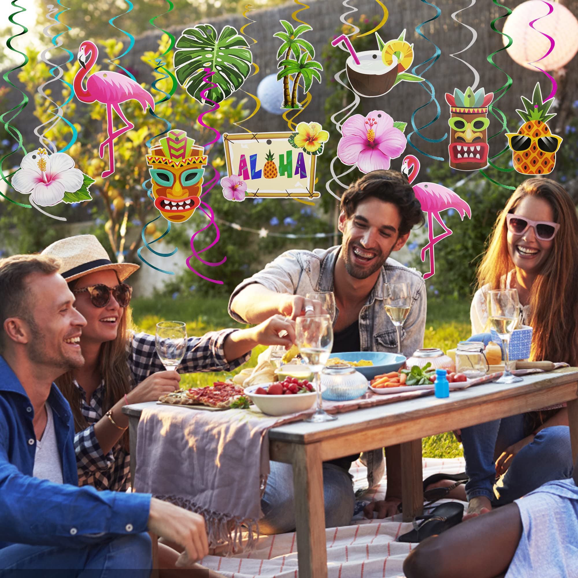 30-Piece Hawaiian Luau Party Hanging Decorations Set - Tropical Aloha Ceiling Swirls for Summer Beach Birthday, Luau, Pool Party & Tropical Themed Events
