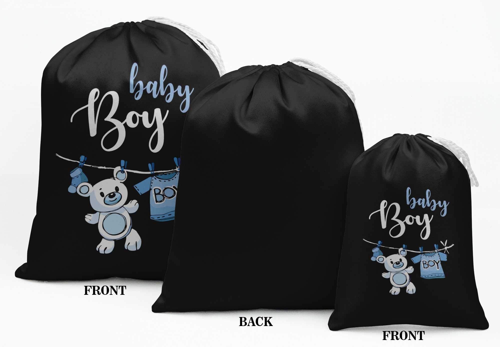 Black Teddy Bear & Boy Baby Shower Party Favor Bags - 15 Pack Drawstring Gift Pouches for Baby Shower Decorations & Party Favors