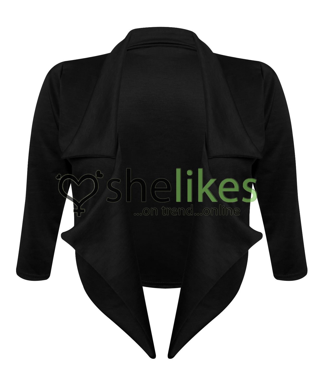 Women's 3/4 Sleeve Waterfall Crop Blazer Jacket - Sizes 8 10 12 14 - Elegant Office Wear & Casual Outfit for Ladies