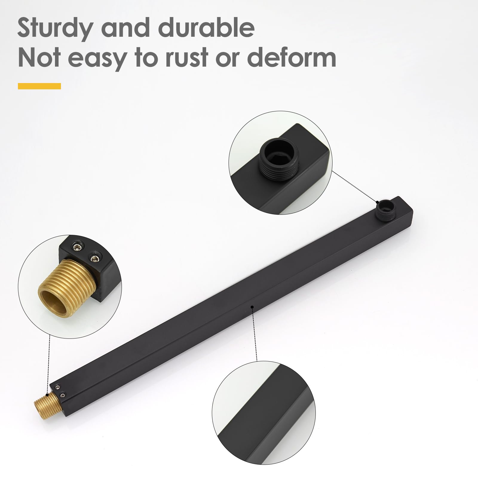 BESy 14 Inch Straight Extended Shower Arm with Flange - Matte Black Stainless Steel Wall-Mounted Shower Head Extension Pipe for Rain Shower & Square Rod | Bathroom Upgrade, Modern Home Renovation