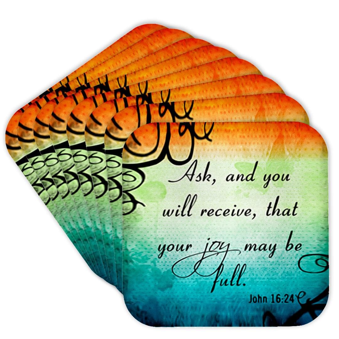 3D Rose Bible Verse Coasters - John 16:24, Set of 8 for Christian Home Decor