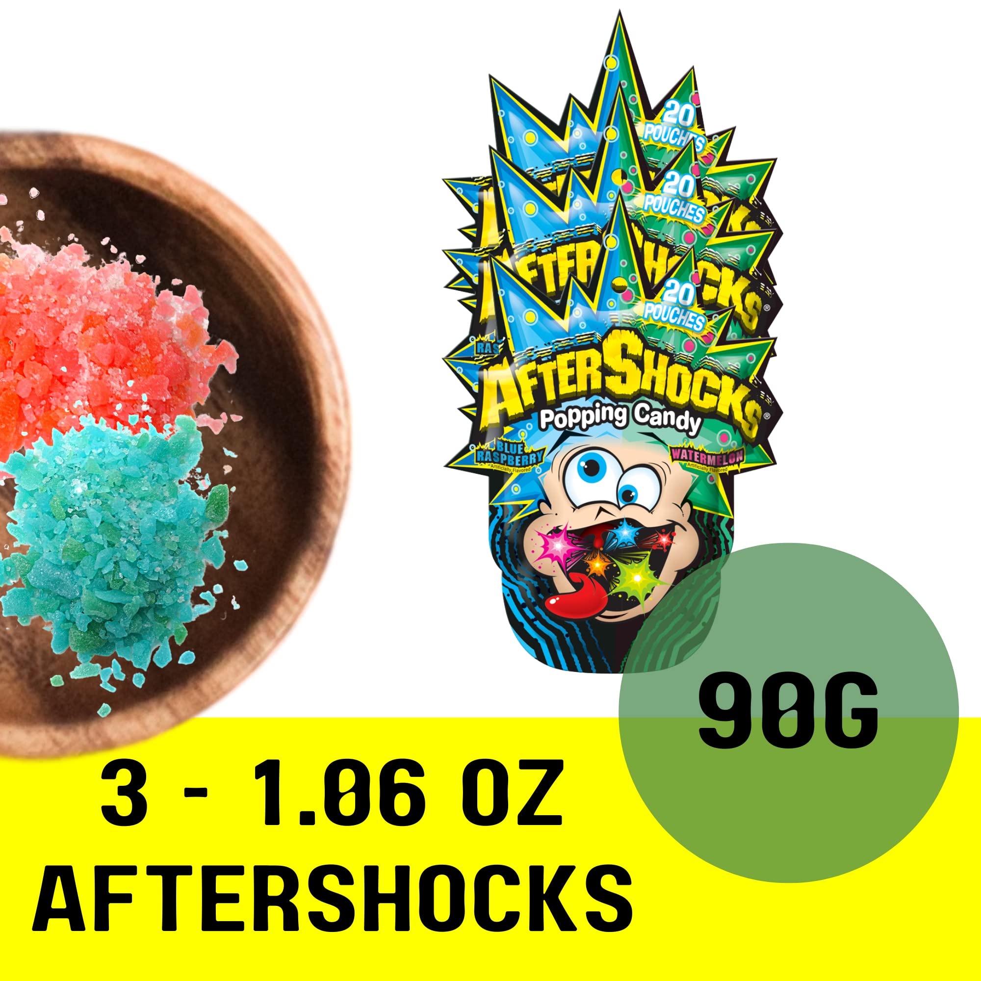 Sweetzo - Watermelon & Blue Raspberry Popping Rock Candy - Individually Wrapped Bulk Fizzy Candies - 90's Retro Snacks - Pack of 3 (1.06 oz) - Perfect for Parties, Movie Nights & Nostalgic Treats