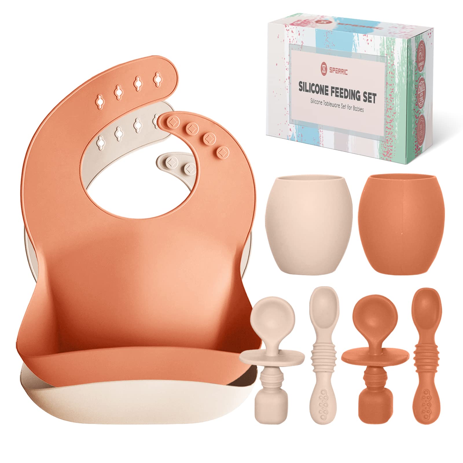 **Baby Silicone Feeding Set - 8-Piece Infant Utensils for Baby-Led Weaning, Includes Silicone Bibs & Spill-Proof Cups for Boys & Girls - Soft, BPA-Free & Waterproof for Mess-Free Mealtime - Perfect for High Chairs, Travel & Daycare**