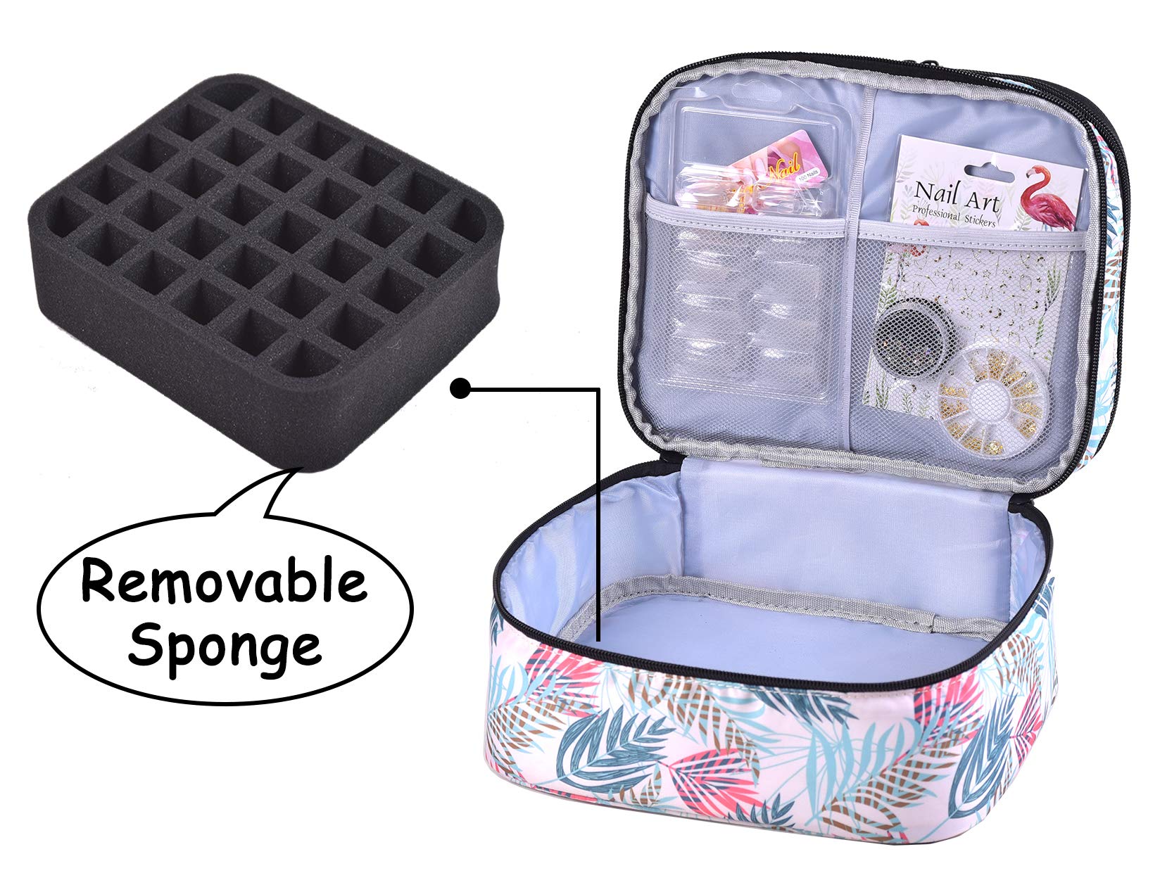 30 Bottles Double Layer Nail Polish Organizer Case with Handle - Portable Nail Varnish Storage Bag for Salon & Travel - Perfect for Nail Technicians & DIY Manicures at Home (Leaf Design)