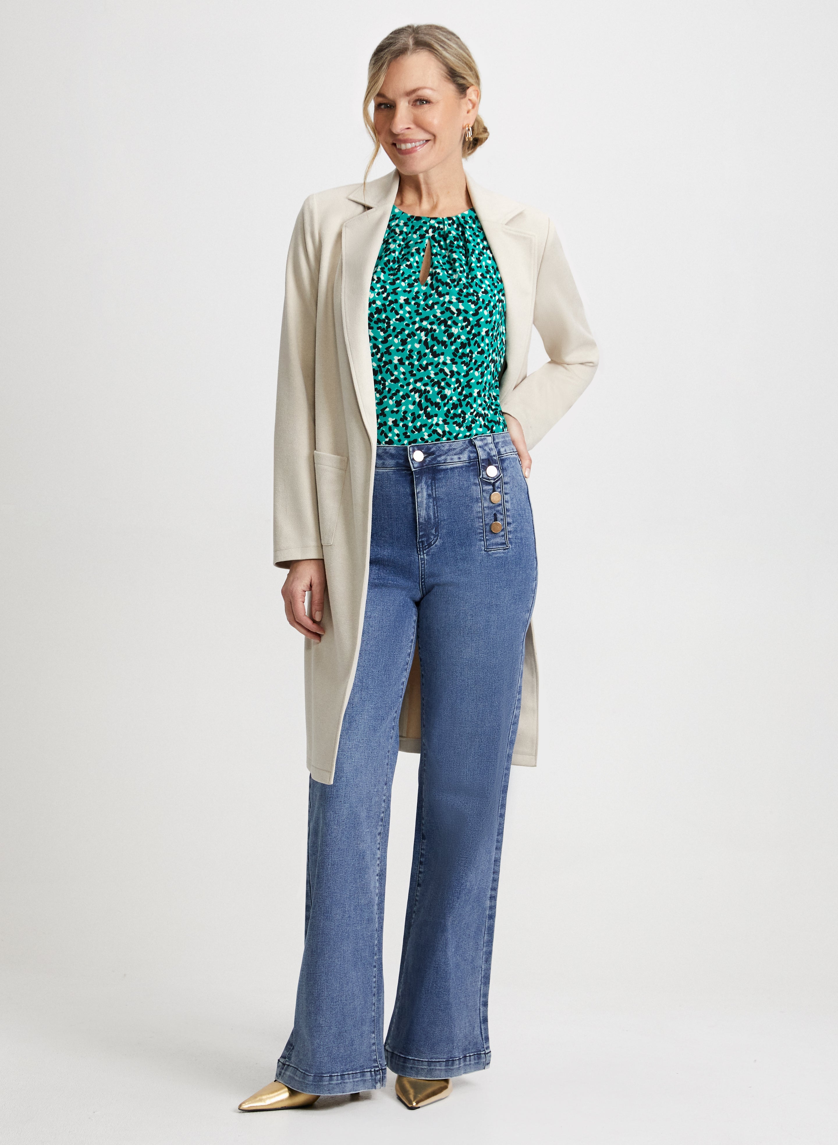 Stylish Faux Suede Jacket with Button Detail & High-Waisted Jeans Set - Perfect for Casual Outings, Date Nights and Fall Fashion