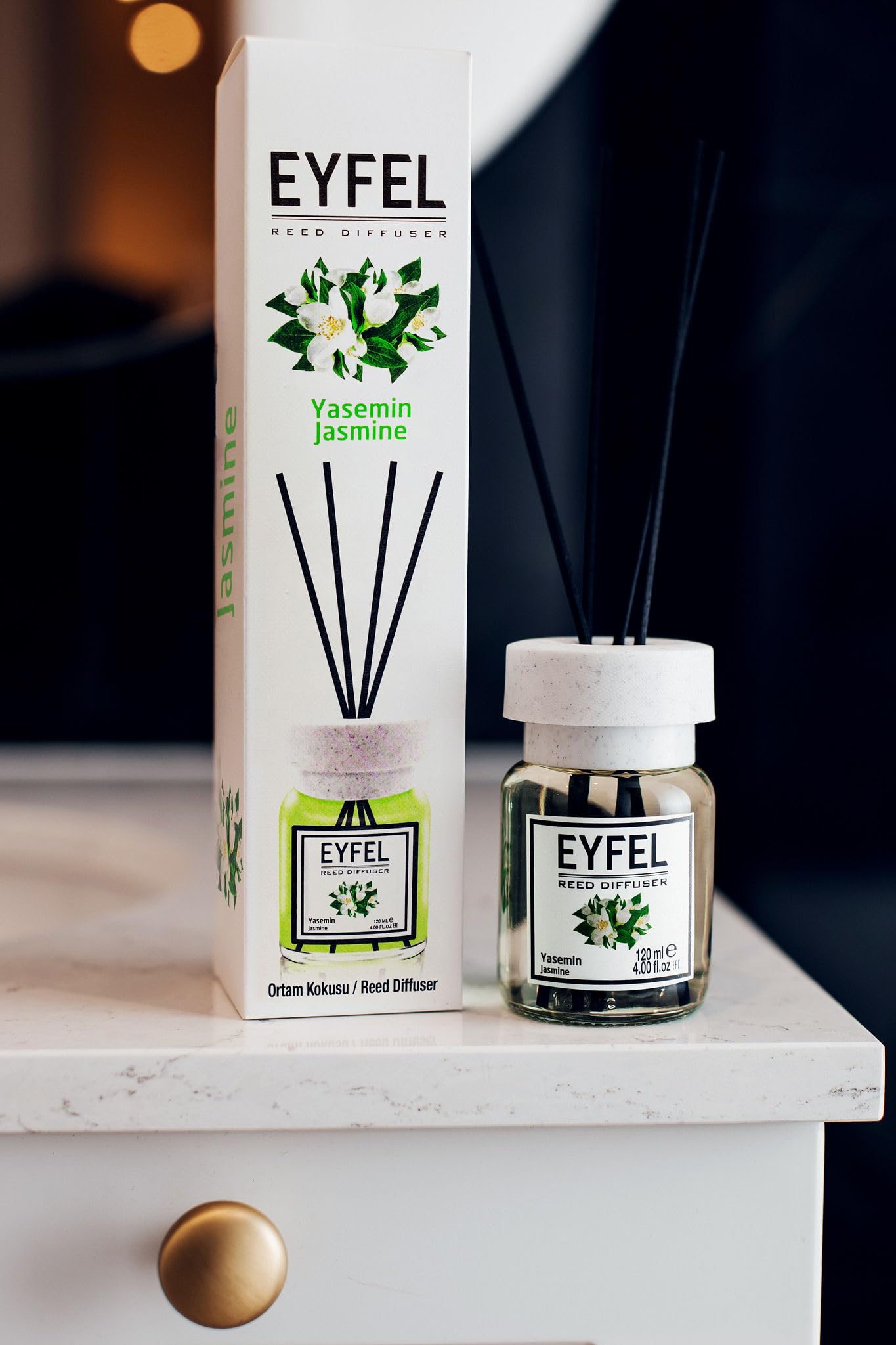 EYFEL Jasmine Reed Diffuser Set - 4.05 fl oz Aromatherapy Oil Diffuser with Natural Rattan Sticks for Home, Bathroom & Office | Long-Lasting Fragrance for Relaxation & Décor
