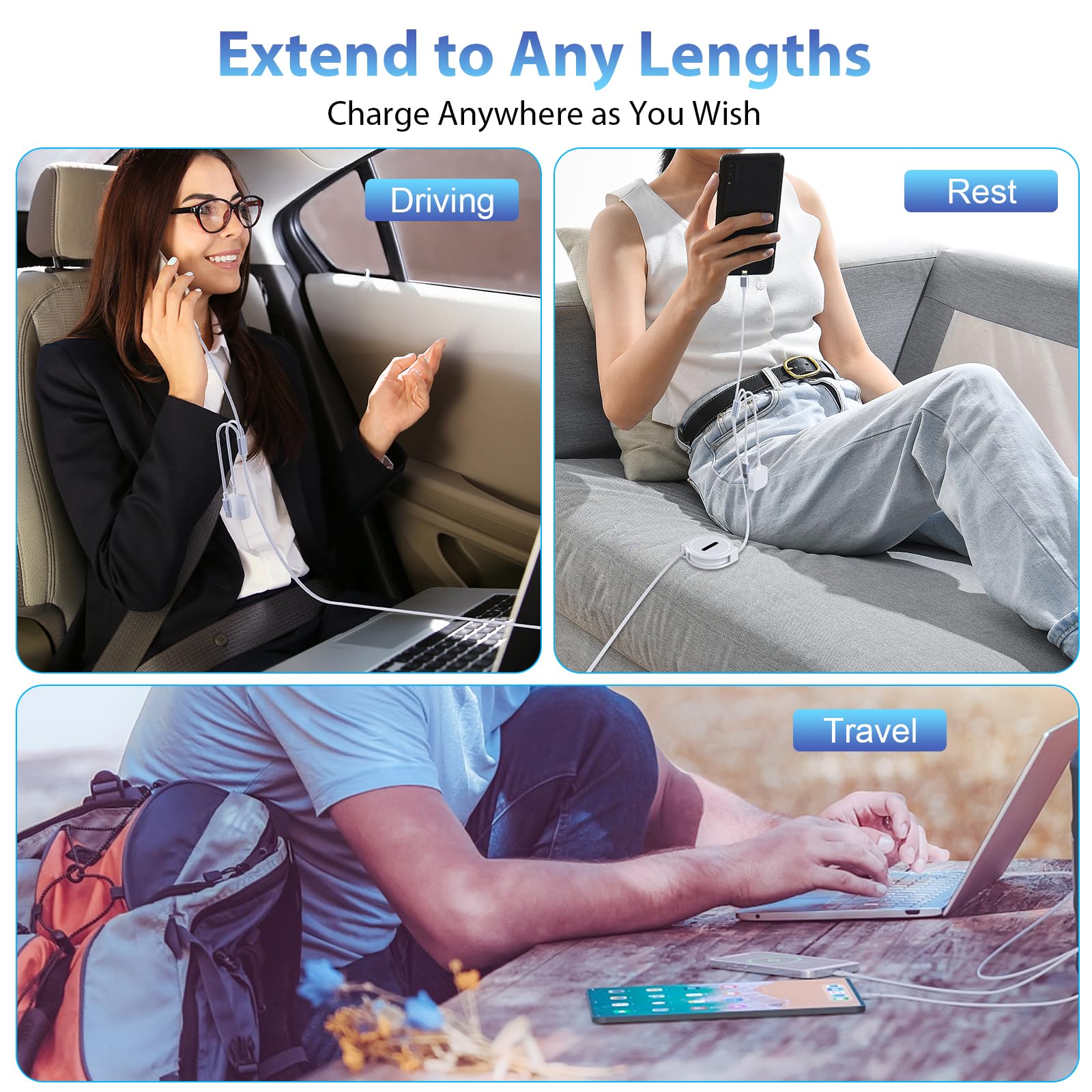 3-in-1 Retractable Charging Cable for iPhone & Apple Watch - Fast USB A to Lightning + Type C + iWatch Charger - Compatible with Most iPhones, iPads & Apple Watch Series (Perfect for Car, Home & Travel Use)