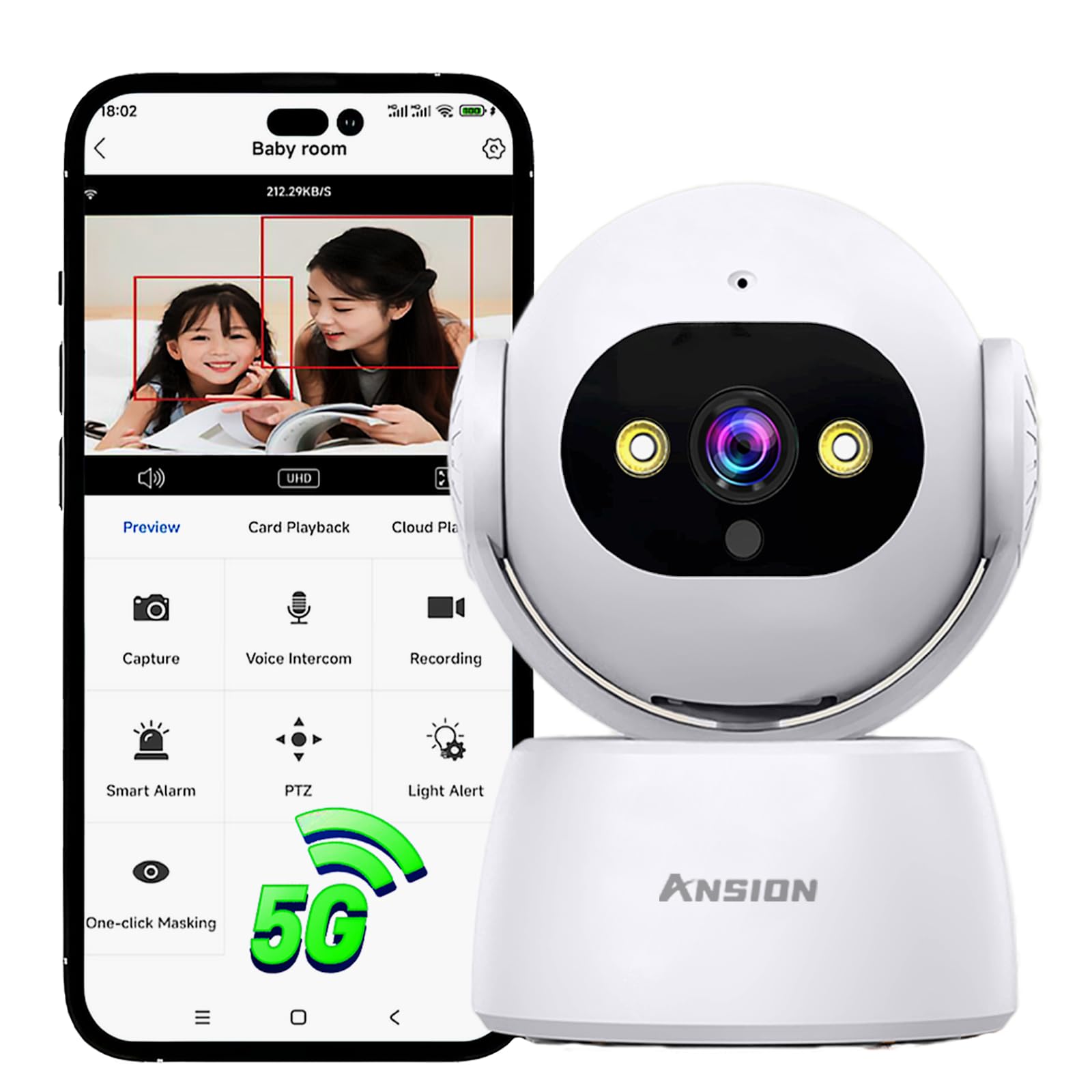 5G/2.4G WiFi Security Camera Indoor - 2K HD Wireless Baby/Pet Monitor with Motion Detection & Two-Way Audio - Works with Alexa & Cloud/SD Storage - Perfect for Home, Nursery & Elderly Care Security