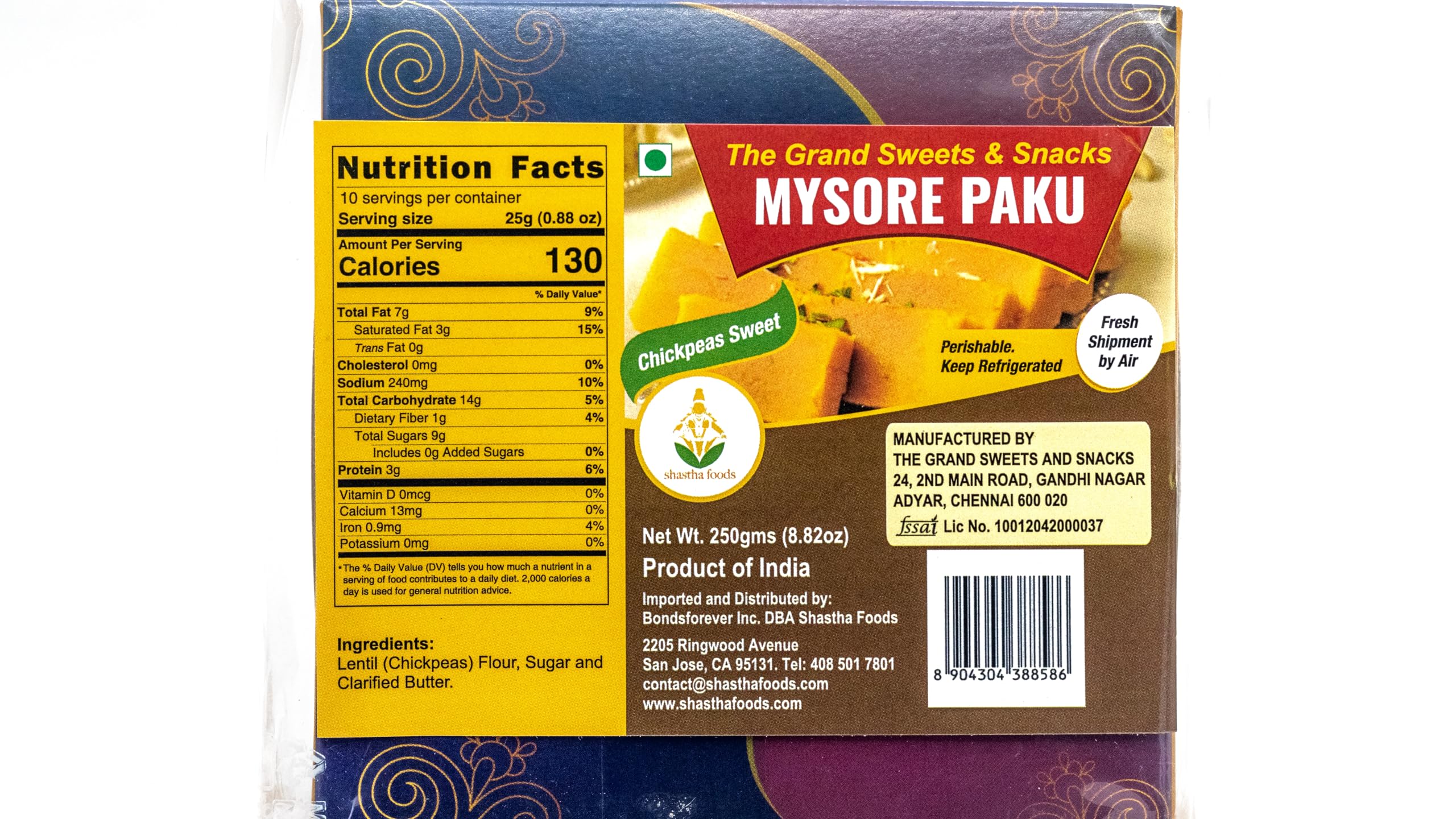 Premium GSS Mysore Pak - Traditional Indian Hard Sweet Snack (Pack of 2 x 250g) | Authentic Dessert for Festivals, Diwali Gifts & Tea Time Treats