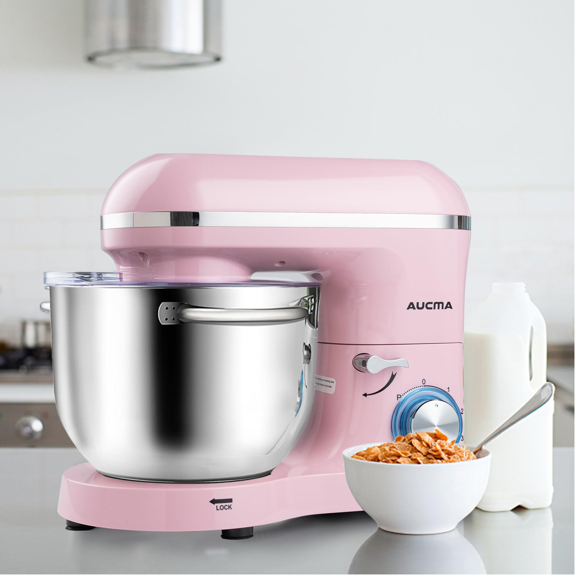 Aucma 6.5-QT 660W Stand Mixer - 6-Speed Tilt-Head Electric Kitchen Mixer with Dough Hook, Wire Whip & Beater (Pink) | Perfect for Baking Cakes, Cookies, Bread & More