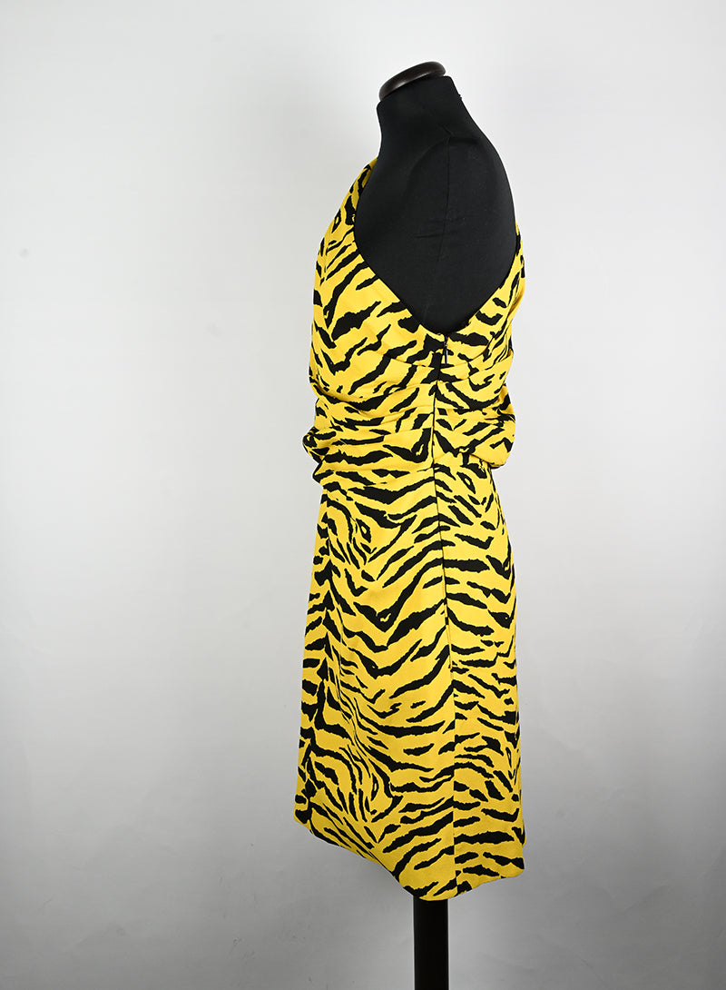Saint Laurent Yellow and Black Animal Print Dress Size 40 - Perfect for Evening Parties and Special Occasions