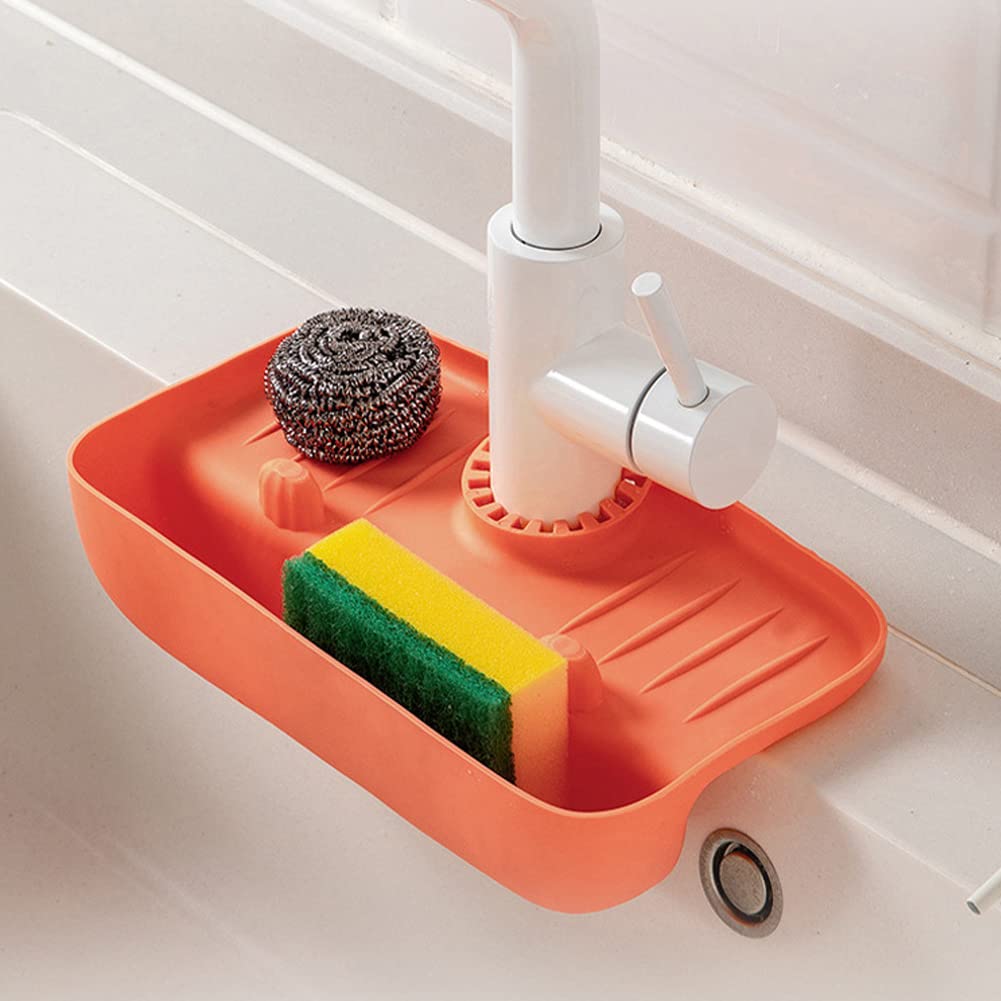 **Non-Slip Silicone Sink Splash Guard - TPE Faucet Mat & Drying Pad for Kitchen, Bathroom, Bar, RV - Water Catcher & Drip Tray for Farmhouse & Home Use (Orange)**    *(Perfect for preventing water splashes, keeping countertops dry, and organizing small items near sinks in kitchens, bathrooms, bars, RVs, and farmhouses.)*