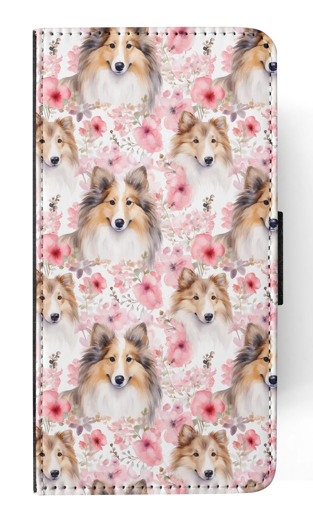 Shetland Sheepdog Puppy Dog Pattern Faux Leather Flip Wallet Phone Case for Apple iPhone 15 Pro Max - Stylish Protective Cover for Everyday Use & Travel