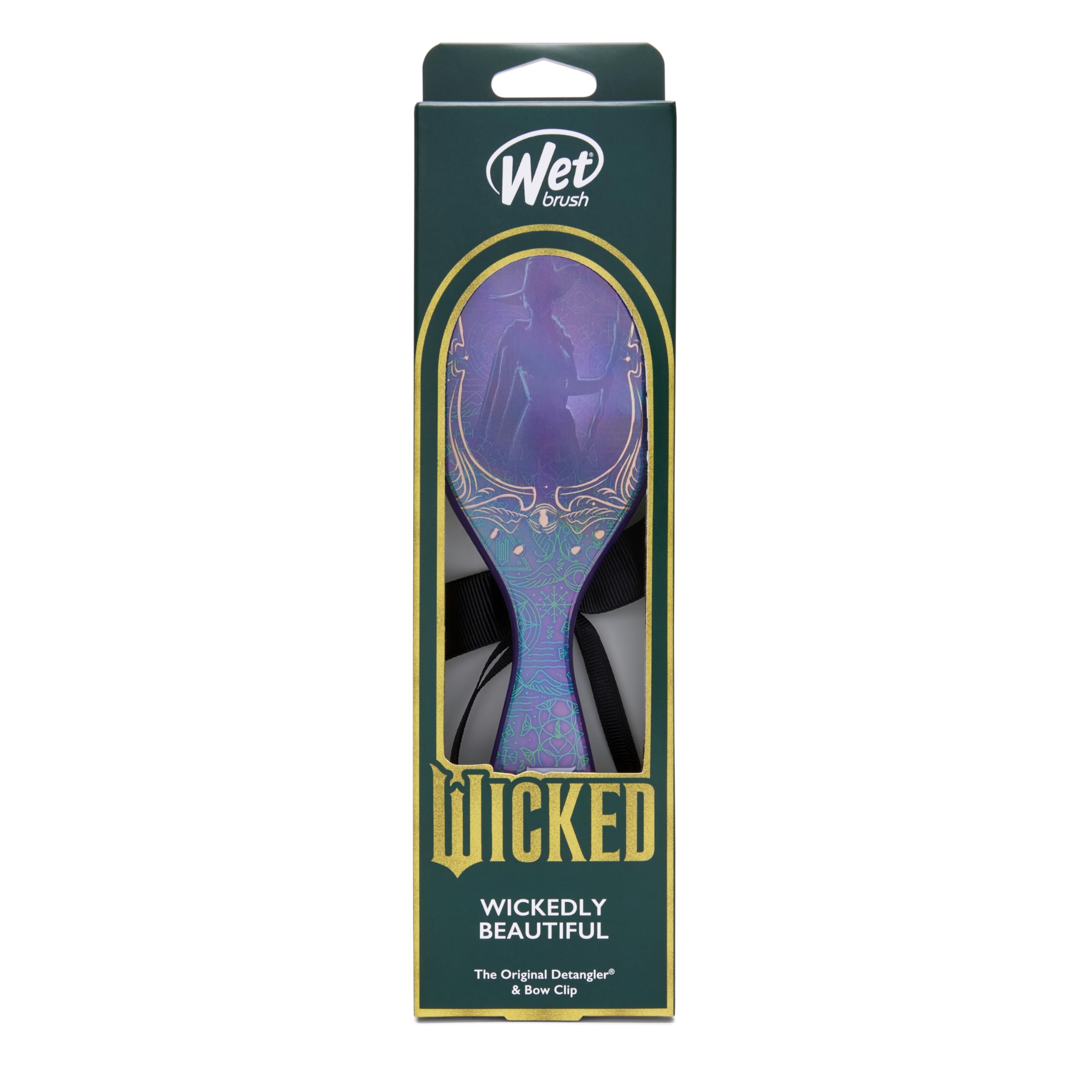 Wet Brush Original Detangler Hair Brush with Ultra-Soft IntelliFlex Bristles - Glides Through Tangles for All Hair Types (Wet, Dry & Damaged) - Elphaba (Wicked) Kit Includes 1 Brush & 1 Bow - Perfect for Kids, Travel & Daily Hair Care