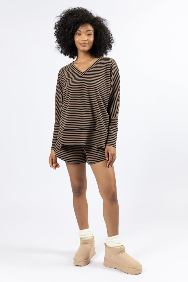 Stylish Mocha and Black Striped Women's Top - Soft & Comfortable Blouse for Casual Wear, Office, or Date Night - Final Sale