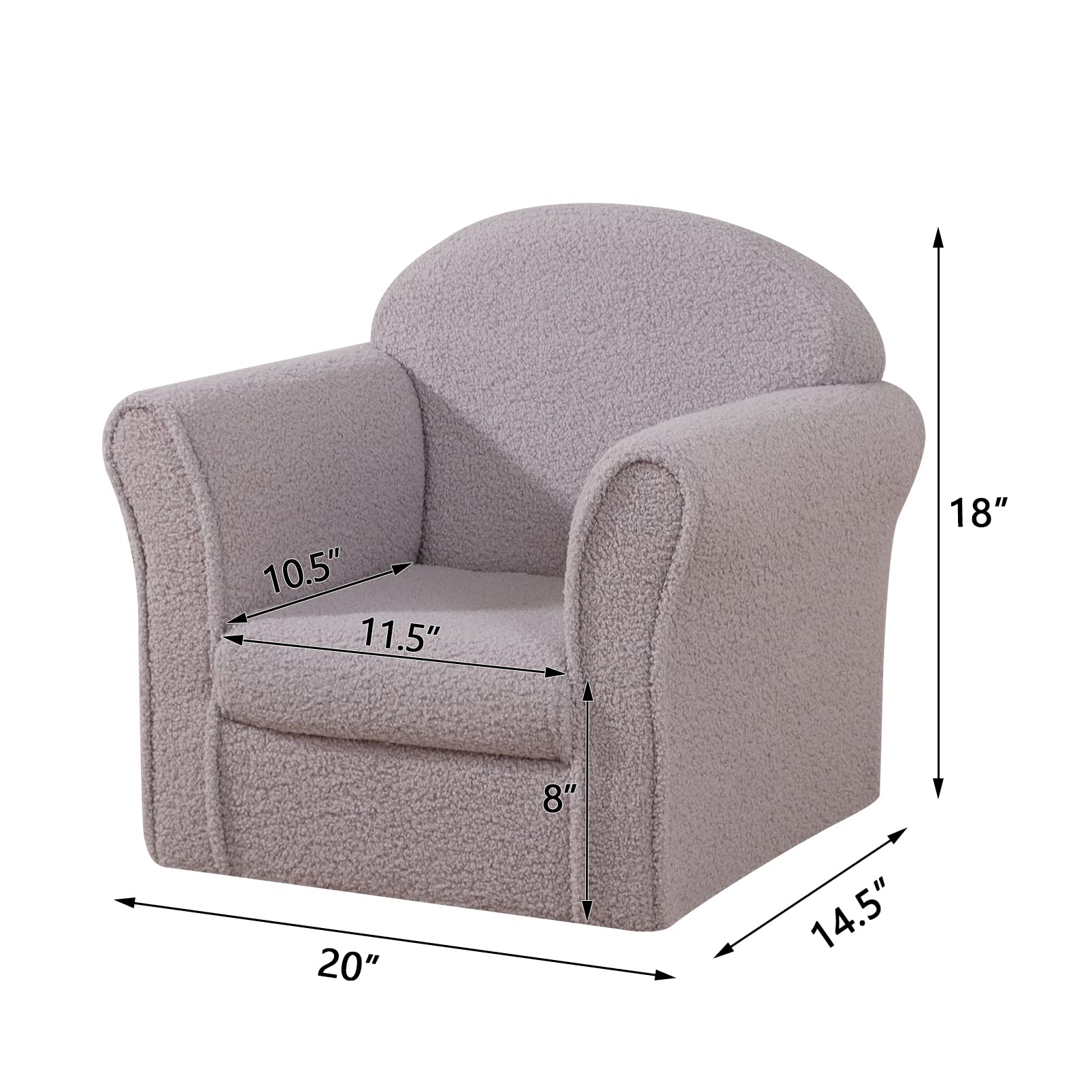 AFBKSS&BB Kids Sofa Chair - Sturdy Wooden Toddler Armchair with Armrests, Lightweight Preschool Furniture, Soft Teddy Velvet Couch for Boys & Girls (Grey) - Perfect for Playroom, Nursery, or Children's Bedroom