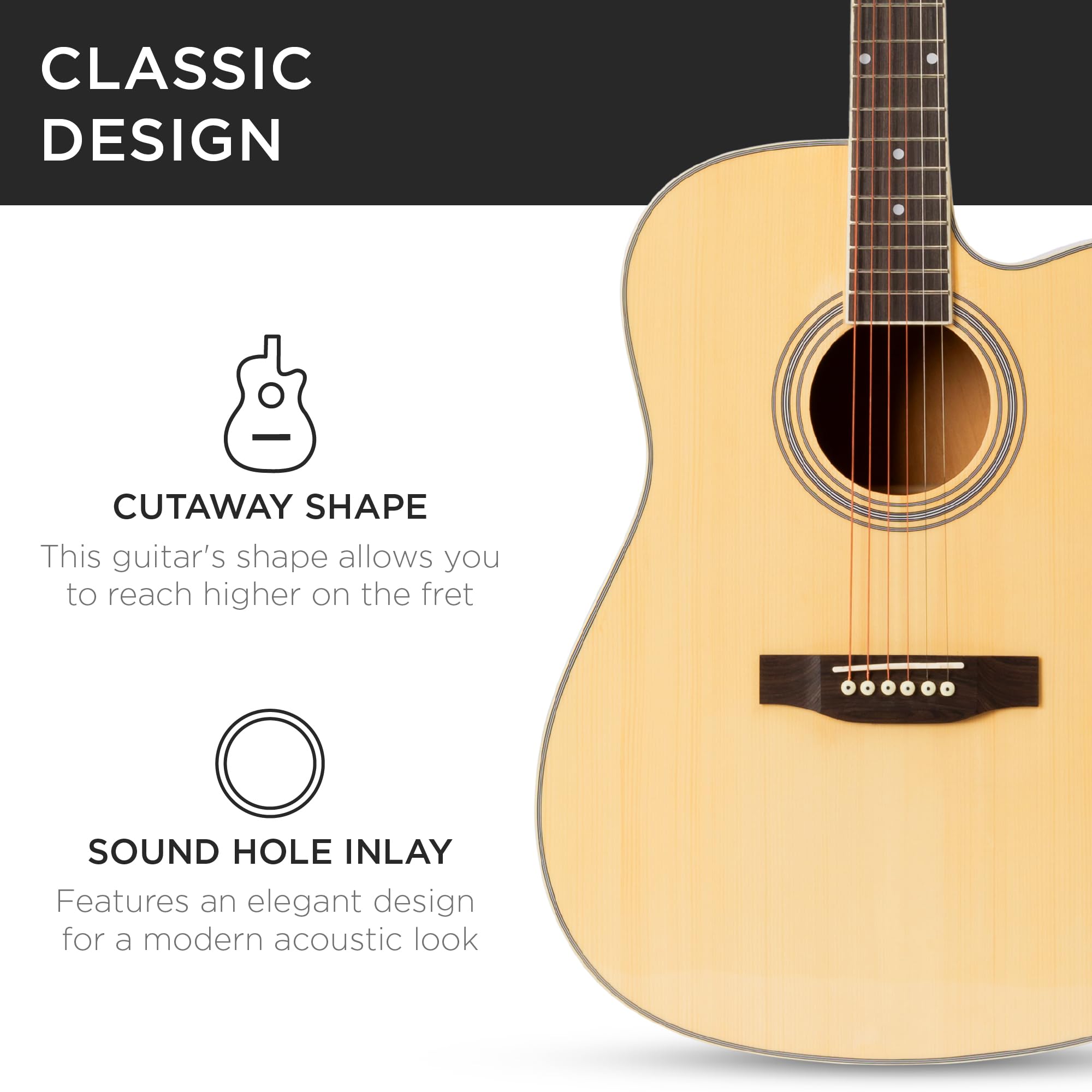 Best Choice Products 41-Inch Full-Size Acoustic Guitar Beginner Kit - All Wood Cutaway Design with Case, Strap, Capo, Strings & Picks - Natural Finish | Perfect for Beginners, Campfires & Home Practice