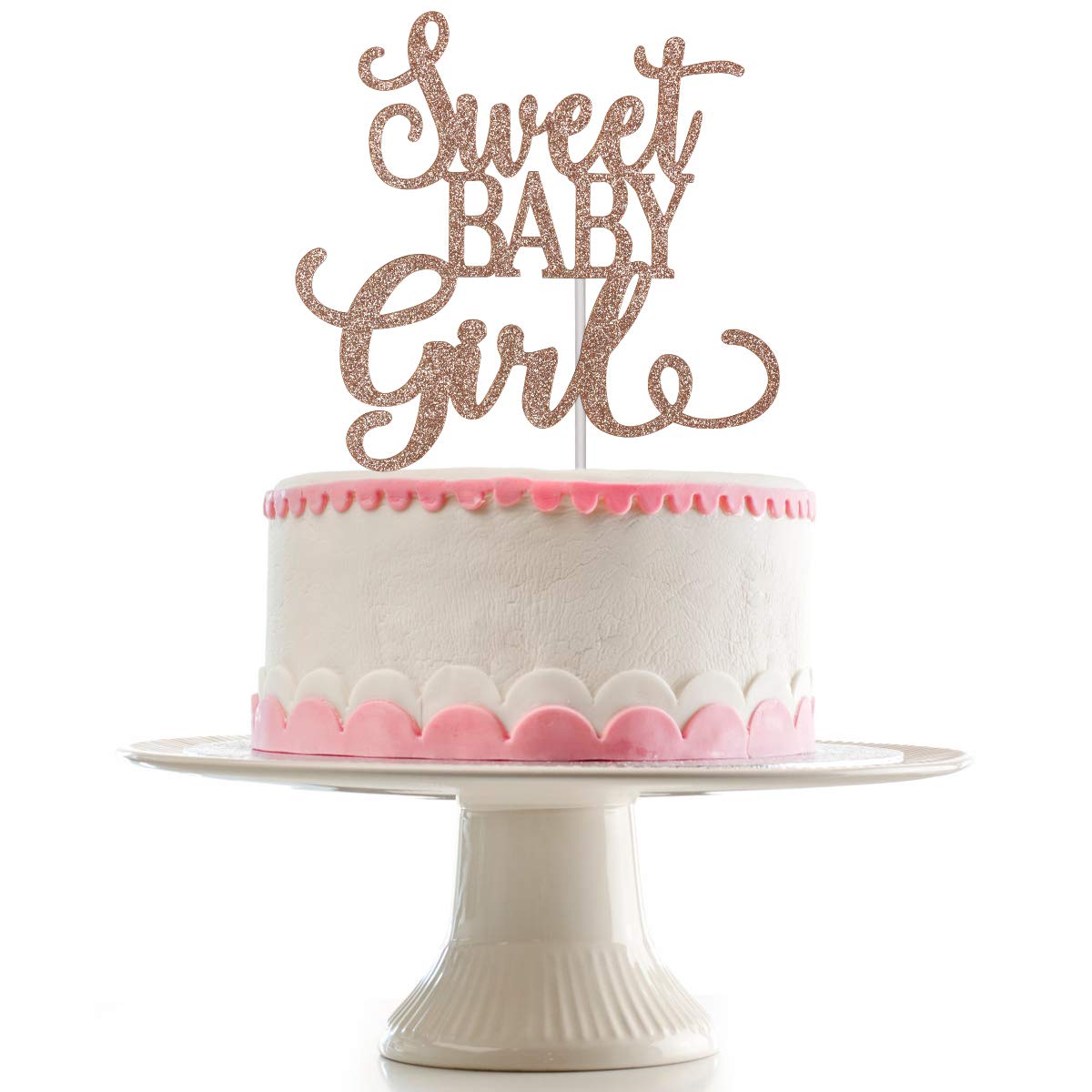 Rose Gold Glitter Baby Girl Cake Topper - Sweet 
