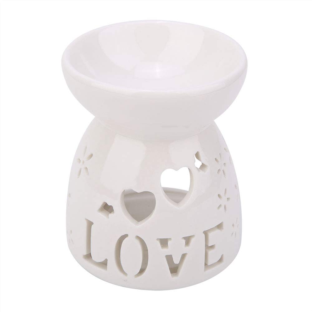 Teamsky Ceramic Aromatherapy Oil Diffuser - Fragrance Lamp, Essential Oil Burner with Candle for Home, Spa, Yoga & Relaxation | Valentine's Day Gift for Girlfriend, Wife (Love Heart Design)
