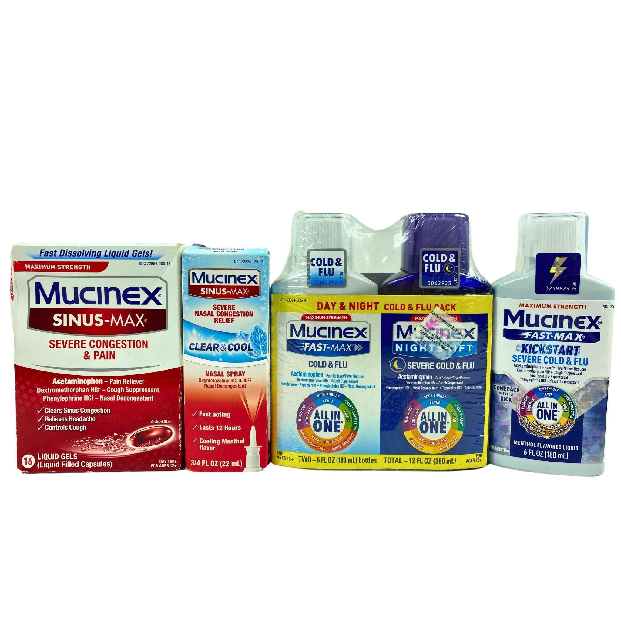 Mucinex Assorted Mix - 44 Pcs Lot of Cough Syrups & Nasal Spray for Cold & Flu Relief - Perfect for Home, Office & Travel Use