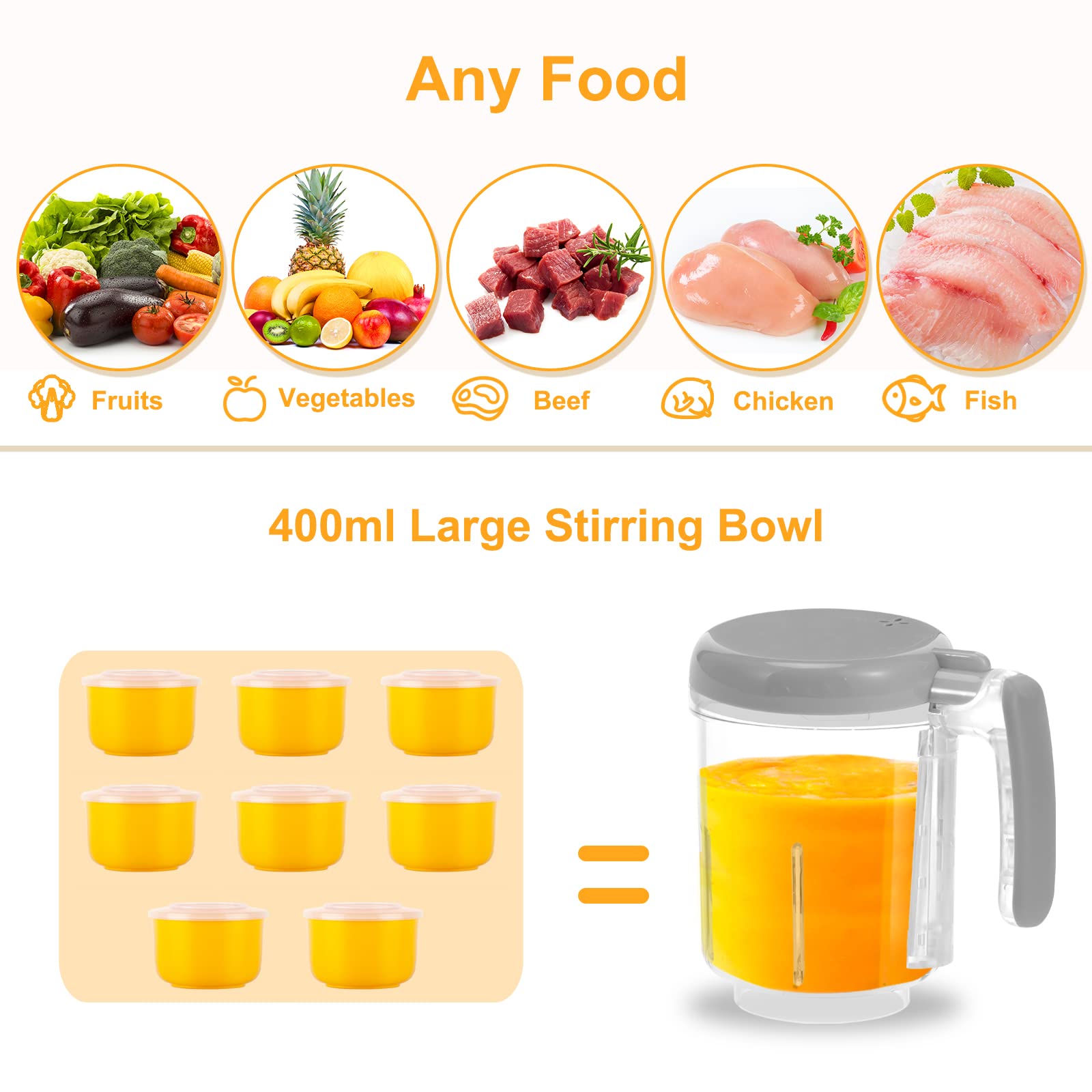 2023 Bear Baby Food Maker - One-Step Steamer, Blender & Puree Processor with Auto Cooking, Grinding & Self-Cleaning | Touch Screen Control | Perfect for Homemade Baby Food, Toddler Meals & Healthy Purees