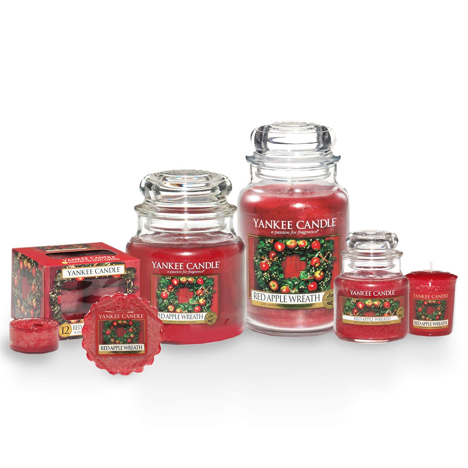 Yankee Candle Red Apple Wreath Small Jar Candle - 3.7oz Scented Candle for Home, Fall Decor & Cozy Autumn Ambiance