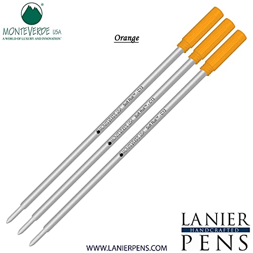 Monteverde Soft Roll Ballpoint C13 Ink Refill 3-Pack - Compatible with Cross Style Pens - Orange Medium Tip 0.7mm - Perfect for Office, School & Everyday Writing