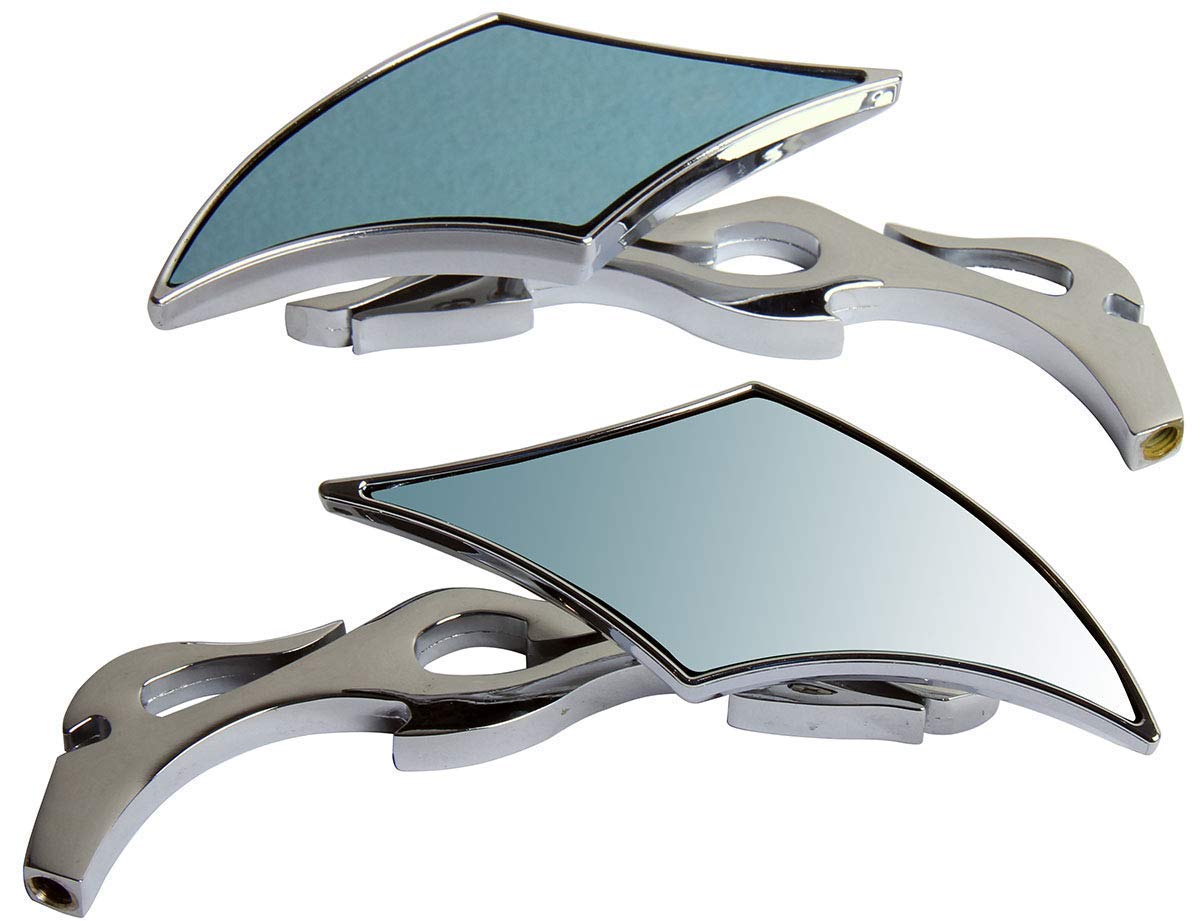 Chrome CNC Diamond Flame Motorcycle Rear View Mirrors for Harley-Davidson Fatboy EFI FLSTFI 2000 - Durable Small Side Mirrors for Enhanced Safety & Style, Perfect for Cruising & City Riding