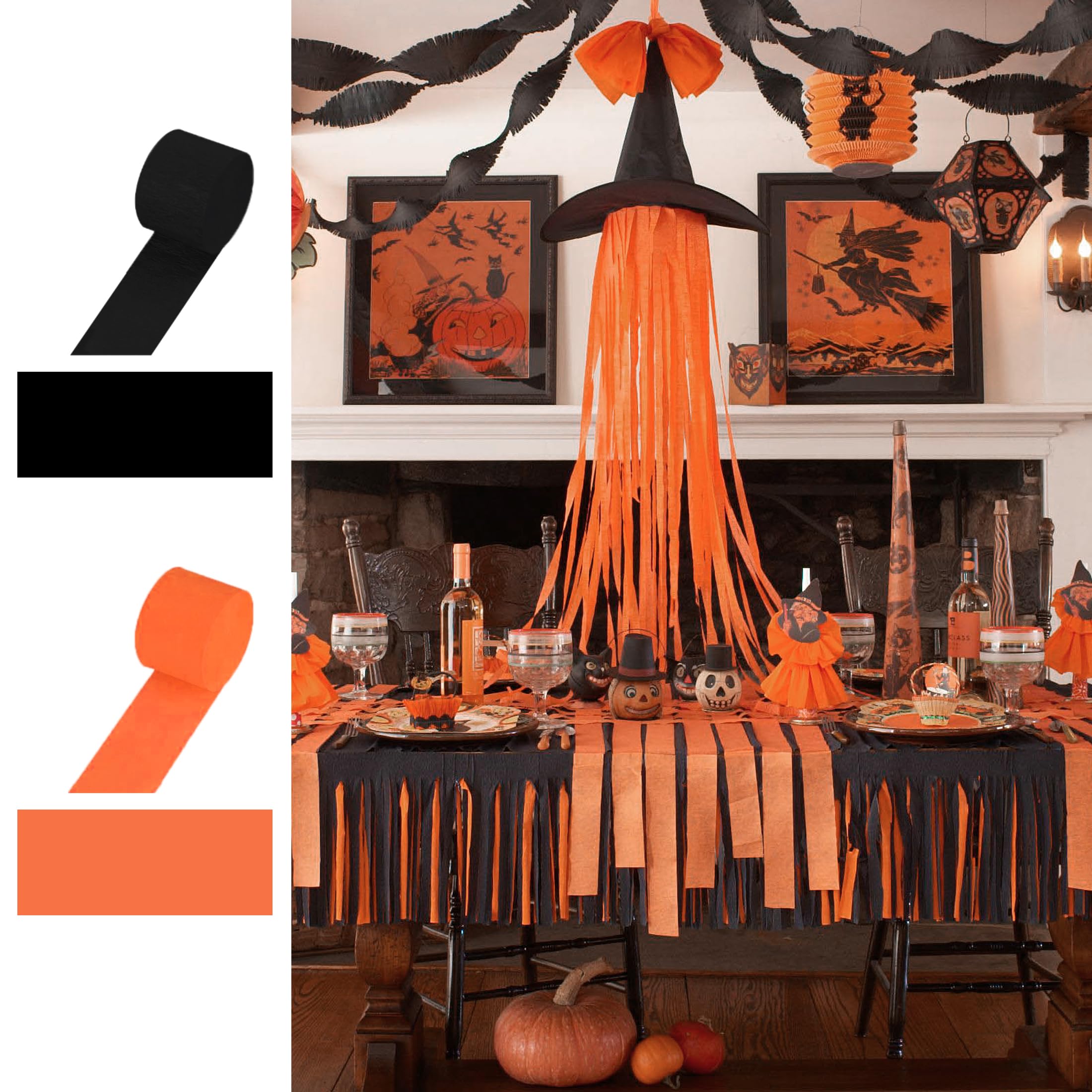 6 Rolls Halloween Crepe Paper Streamers - Orange & Black Party Decorations for Halloween, Birthday, Baby Shower, Gender Reveal, Wedding & Graduation | DIY Crafts & Festive Backdrops for Home, School & Office Celebrations
