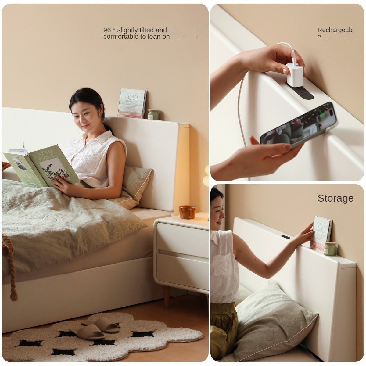 Solid Poplar Wood Box Storage Bed in Cream - Underbed Storage Solution for Small Spaces, Bedroom Organization & Minimalist Decor