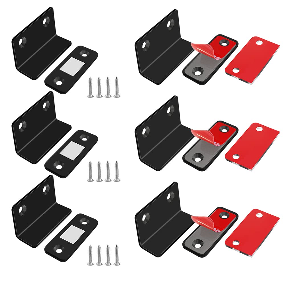 Ultra Thin L-Shaped Cabinet Magnetic Catch 6 Pack - Black Adhesive Drawer Magnets for Kitchen, Closet & Cabinet Doors | Secure & Silent Closing Solution for Home & Office Organization