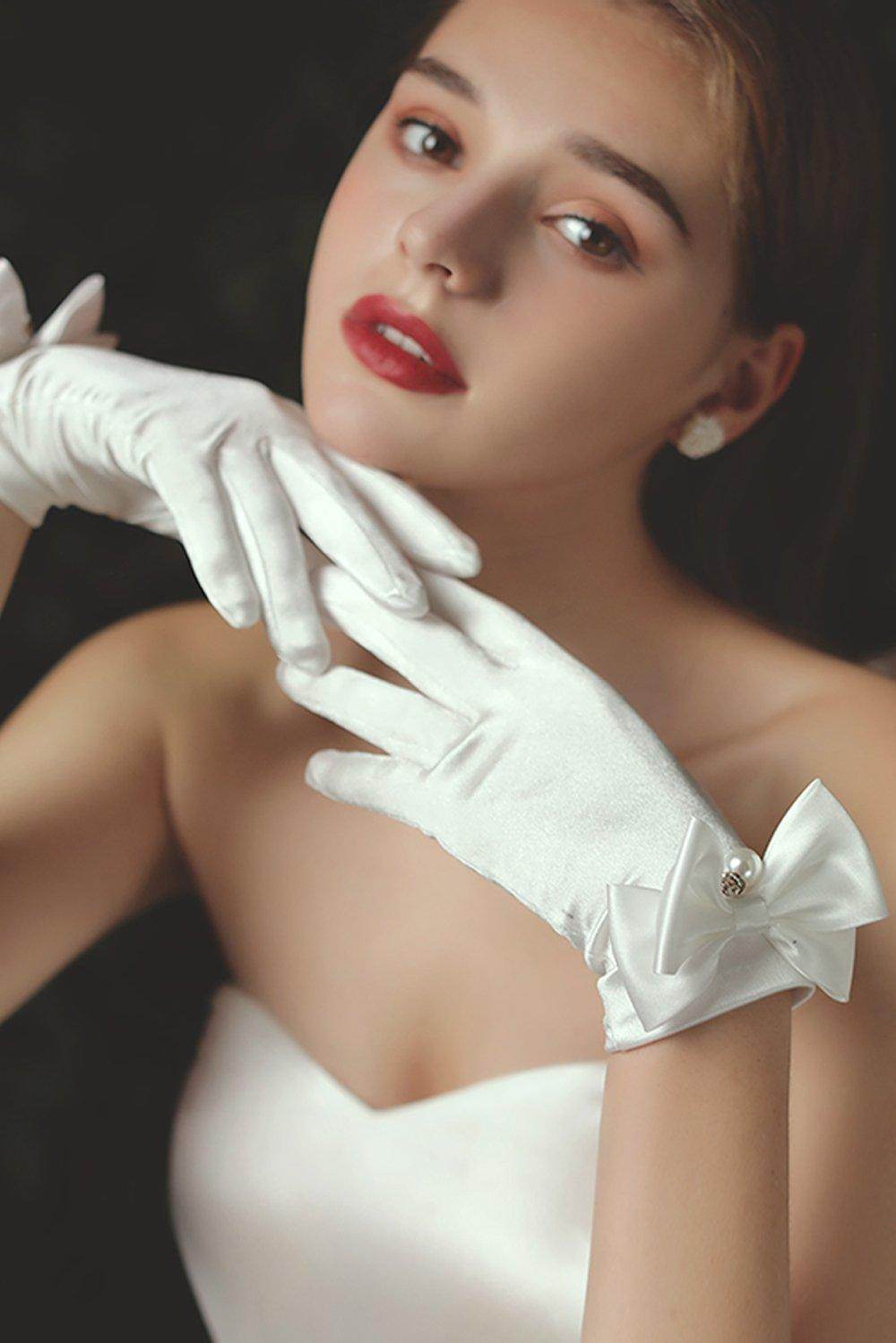 Elegant Satin Wedding Gloves - Fingertips to Wrist Length (Style CD0084) | Perfect for Bridal Gowns, Formal Dances & Vintage-Themed Events