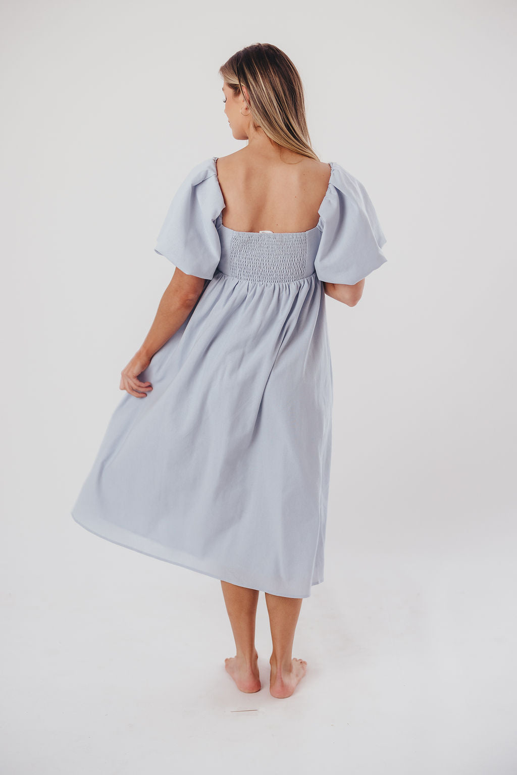 Stylish Hamilton Midi Dress in Light Blue - Bump Friendly Maternity Dress with Inclusive Sizing (S-2XL) | Perfect for Pregnancy, Nursing, Weddings & Special Occasions