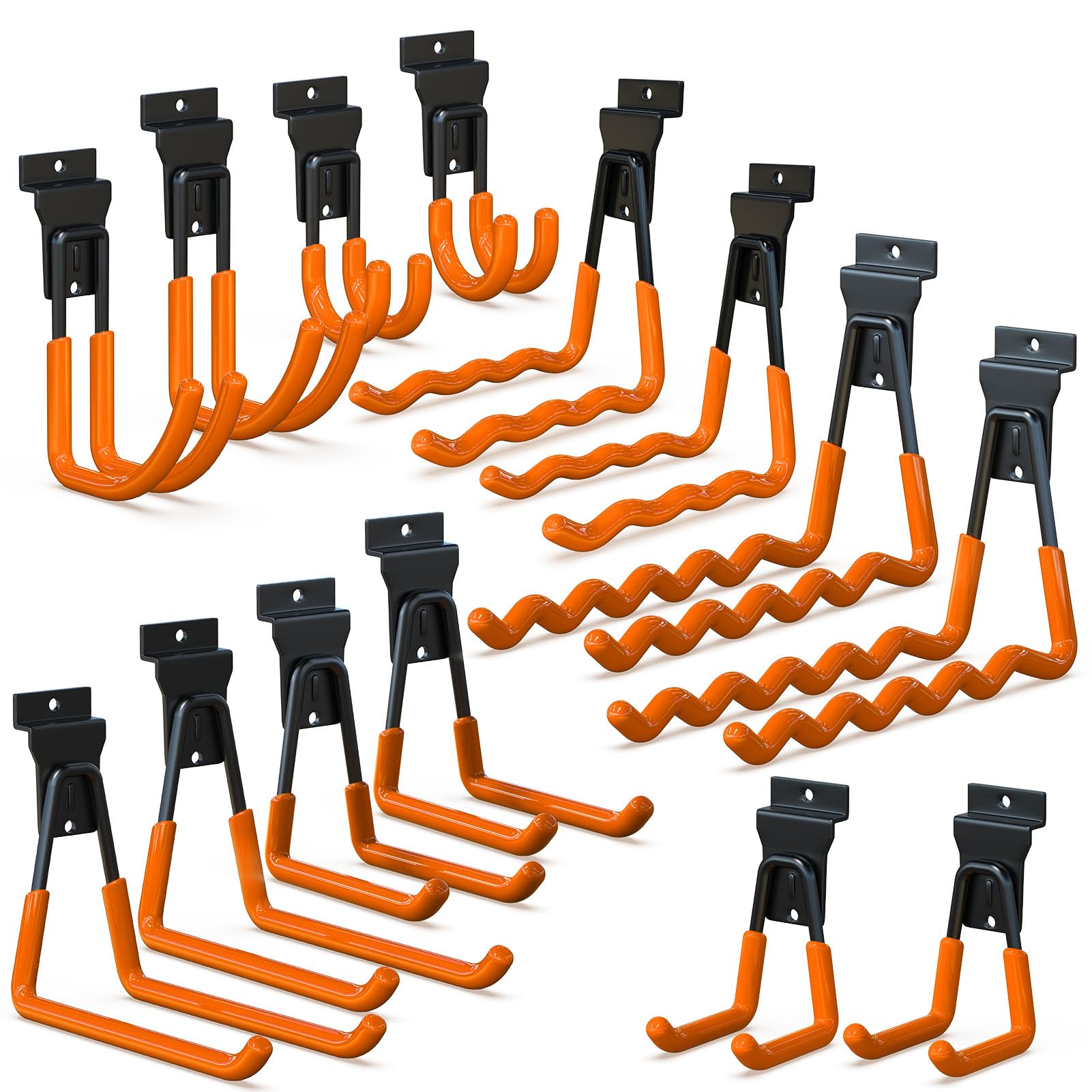 14-Pack 3-H Slatwall Hooks & Hangers - 7 Sizes for Garage Organization - Proslat Accessories for Wall Panels, Garden Tools, Chairs & Ladder Storage - Orange (Perfect for Home, Garage & Retail Display)