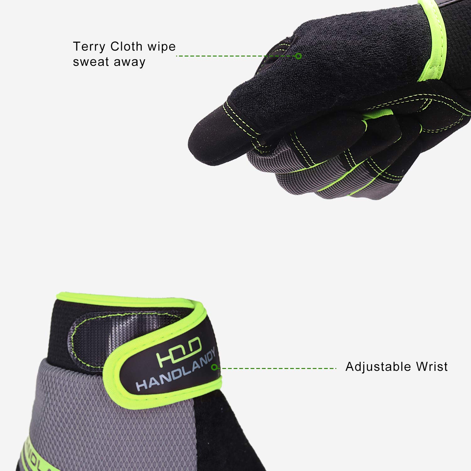 HLDD Work Gloves for Men & Women - Touchscreen Safety Gloves for Mechanics, Driving & Gardening (XL, Green) - Durable Protection for Work & Outdoor Use