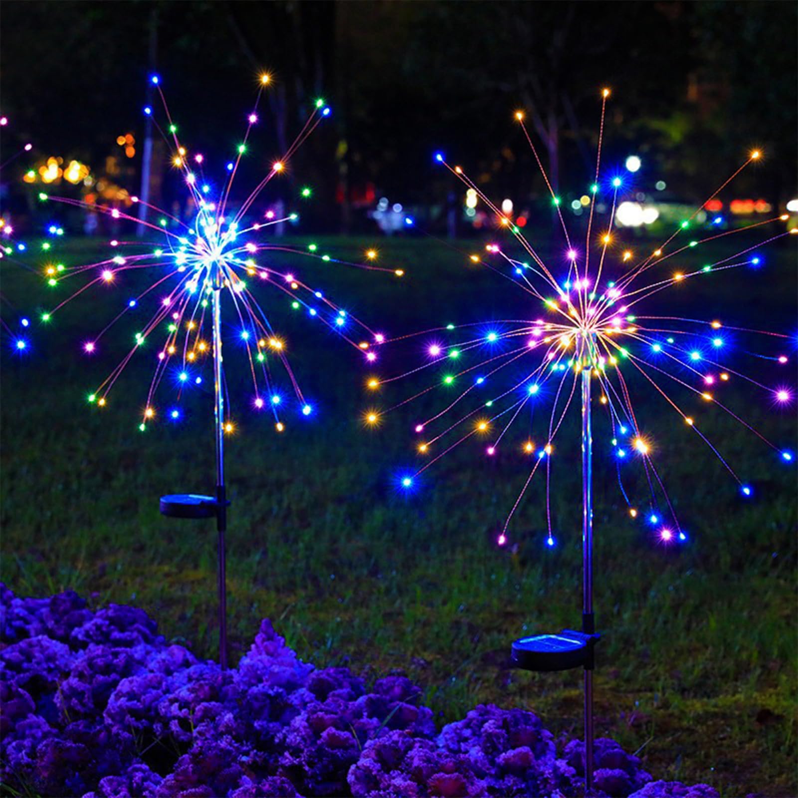 120 LED Solar Garden Lights Outdoor - 8 Lighting Modes Waterproof Solar Fireworks Lights for Patio, Walkway, Yard, Pathway - Colorful Sparkler Decor for Christmas Party & Courtyard (2 Pack) - Perfect for Landscape Lighting & Holiday Decorations
