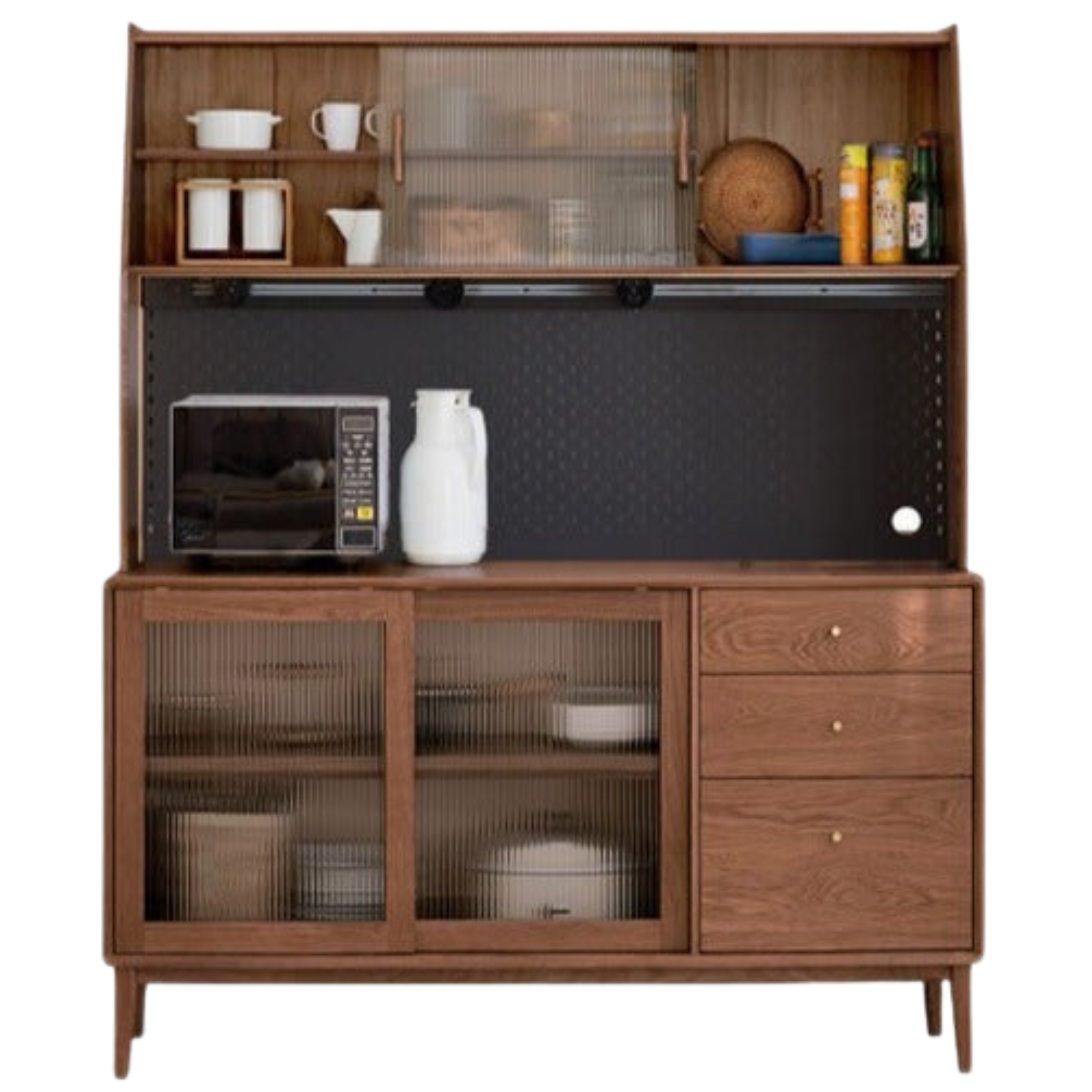 49.2x15.8x68.1 inch / 125x40x173сm / Walnut color / sideboard + perforated board upper seat + new Kelan electric rail
