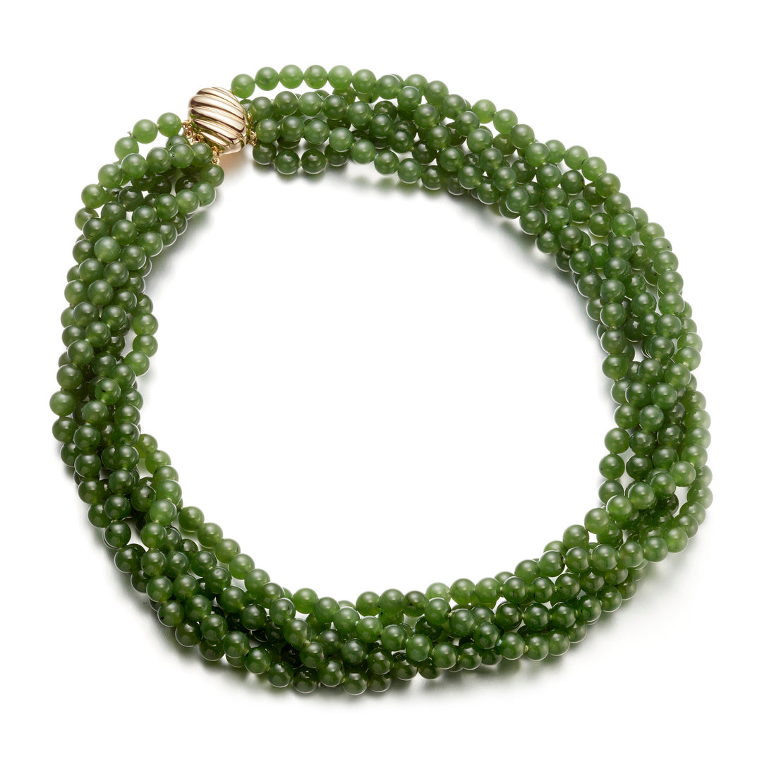 Natural Green Nephrite Jade 6-Strand Twist Necklace for Women - Elegant Handmade Jewelry for Meditation, Spiritual Healing & Special Occasions