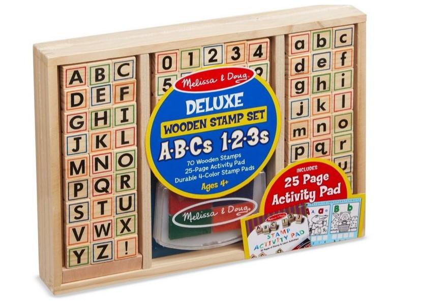 Melissa & Doug Wooden Stamp Set ABC 123 - Alphabet & Number Stamps for Kids, Educational Learning Toys for Preschool & Kindergarten - Perfect for Arts & Crafts, Scrapbooking & DIY Projects